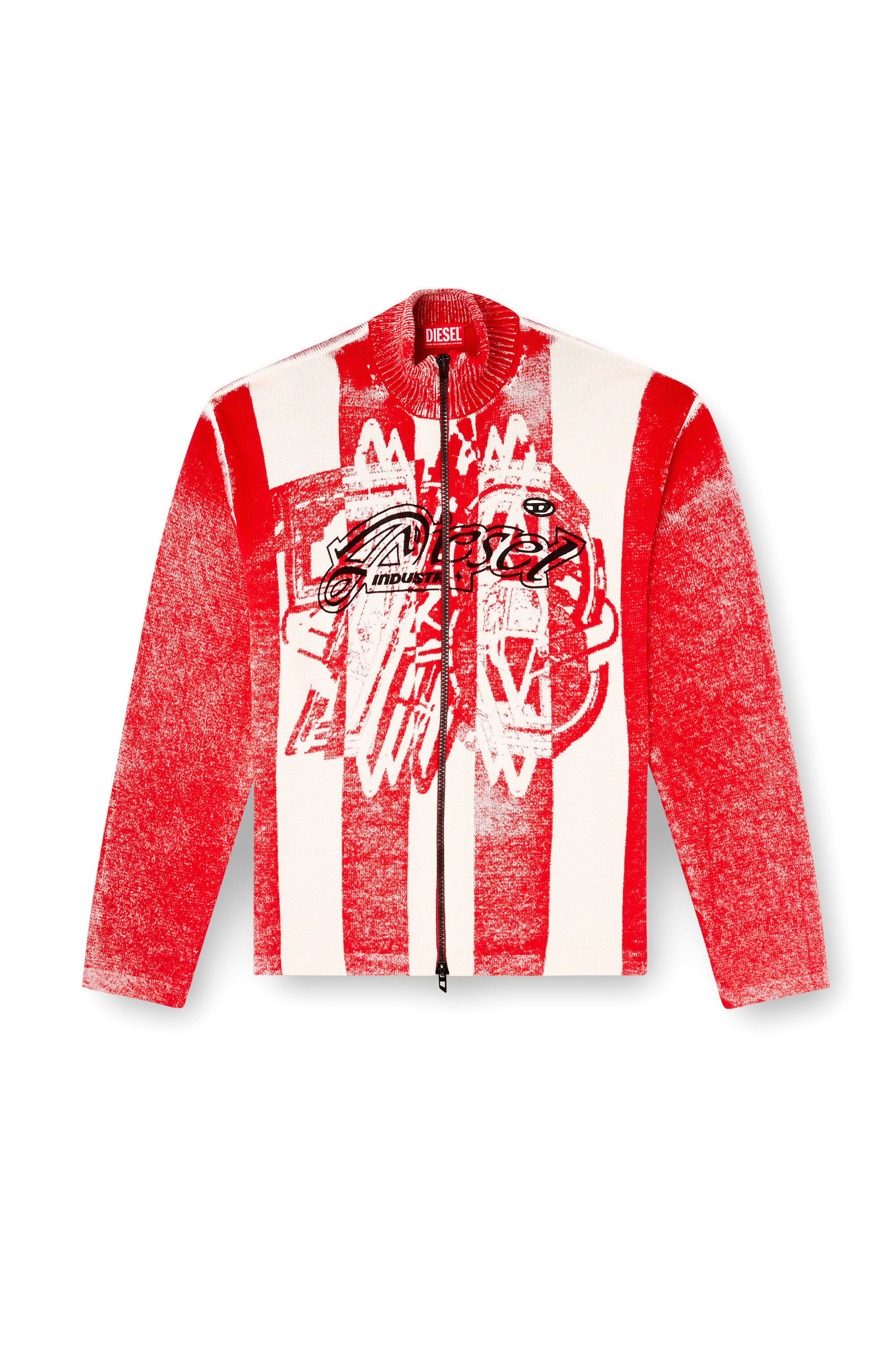 Diesel - K-OLIBA-JKT, Male's Inside-print striped zipped cardigan in Red/White - 2