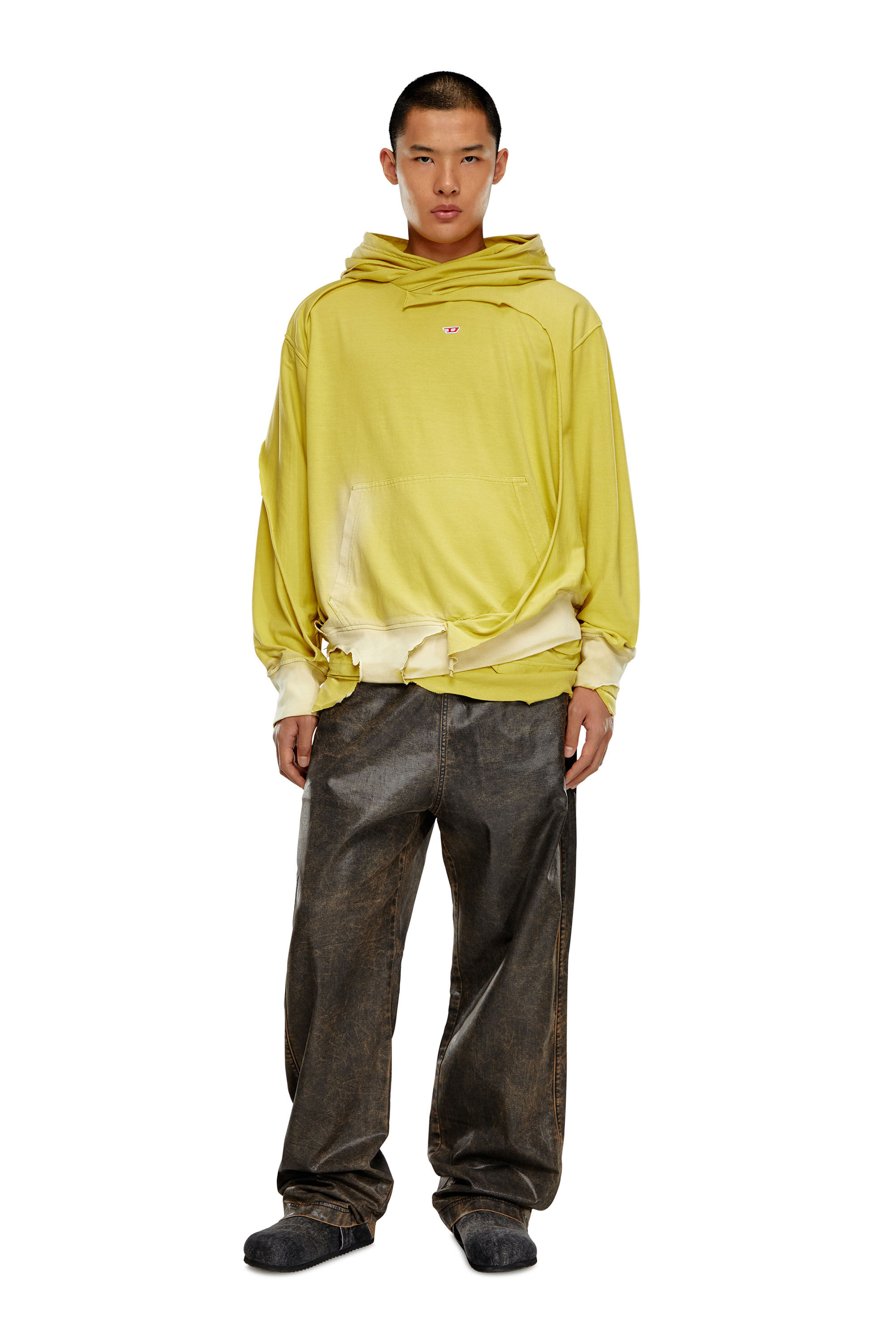 Diesel - S-STRAHOOP-N1, Sweat-shirt à capuche avec effet peel-off destroy Homme in Jaune - 1