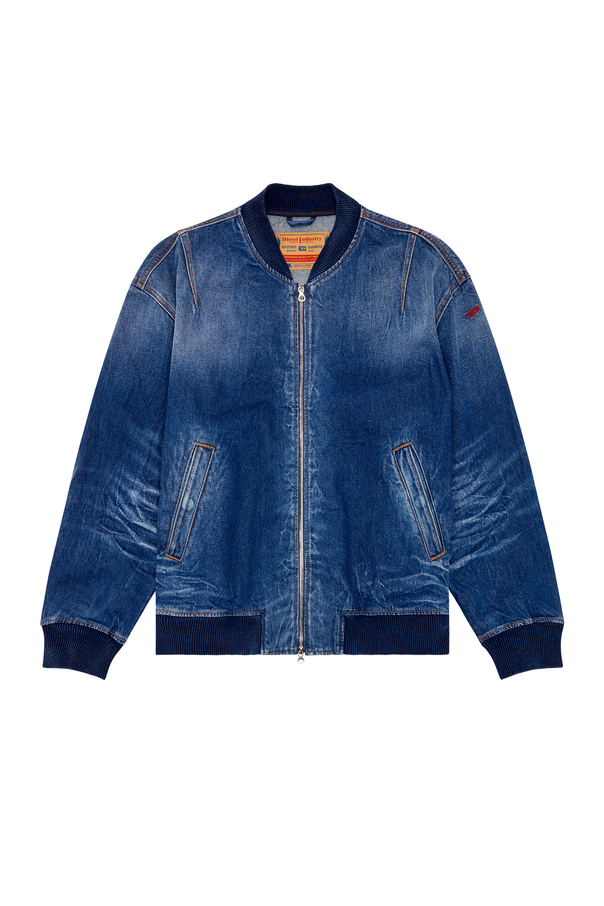 Diesel - D-VINZ-S, Male's Bomber jacket in dented denim in Dark Blue - 2