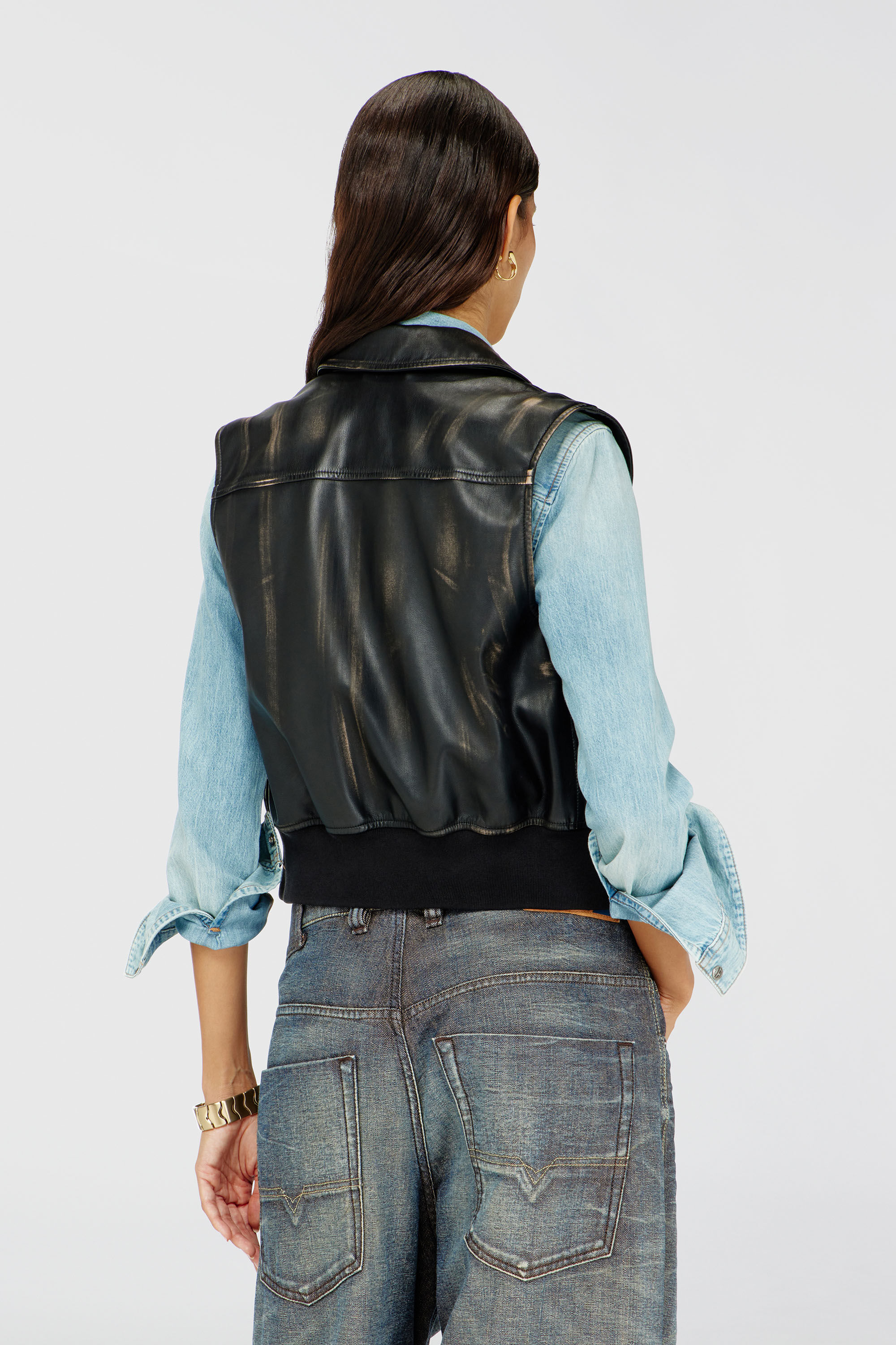 Diesel - G-INKO, Woman's Bomber vest with distressed effect in Brown - 5