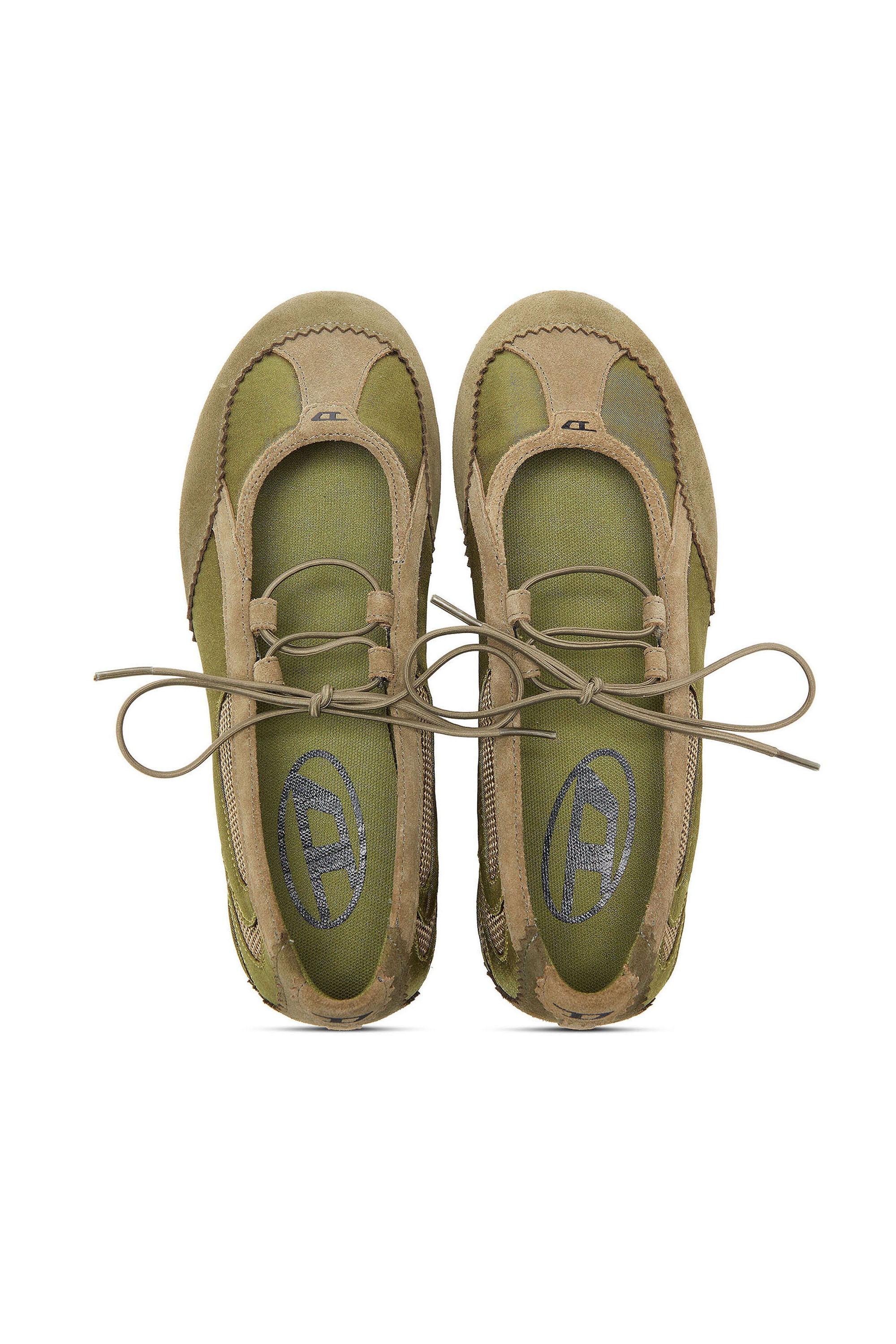 Diesel - D-MILE BALLERINA LACE UP II W, Female's D-Mile - Lace-up ballerina flats in leather and mesh in Military Green - 4