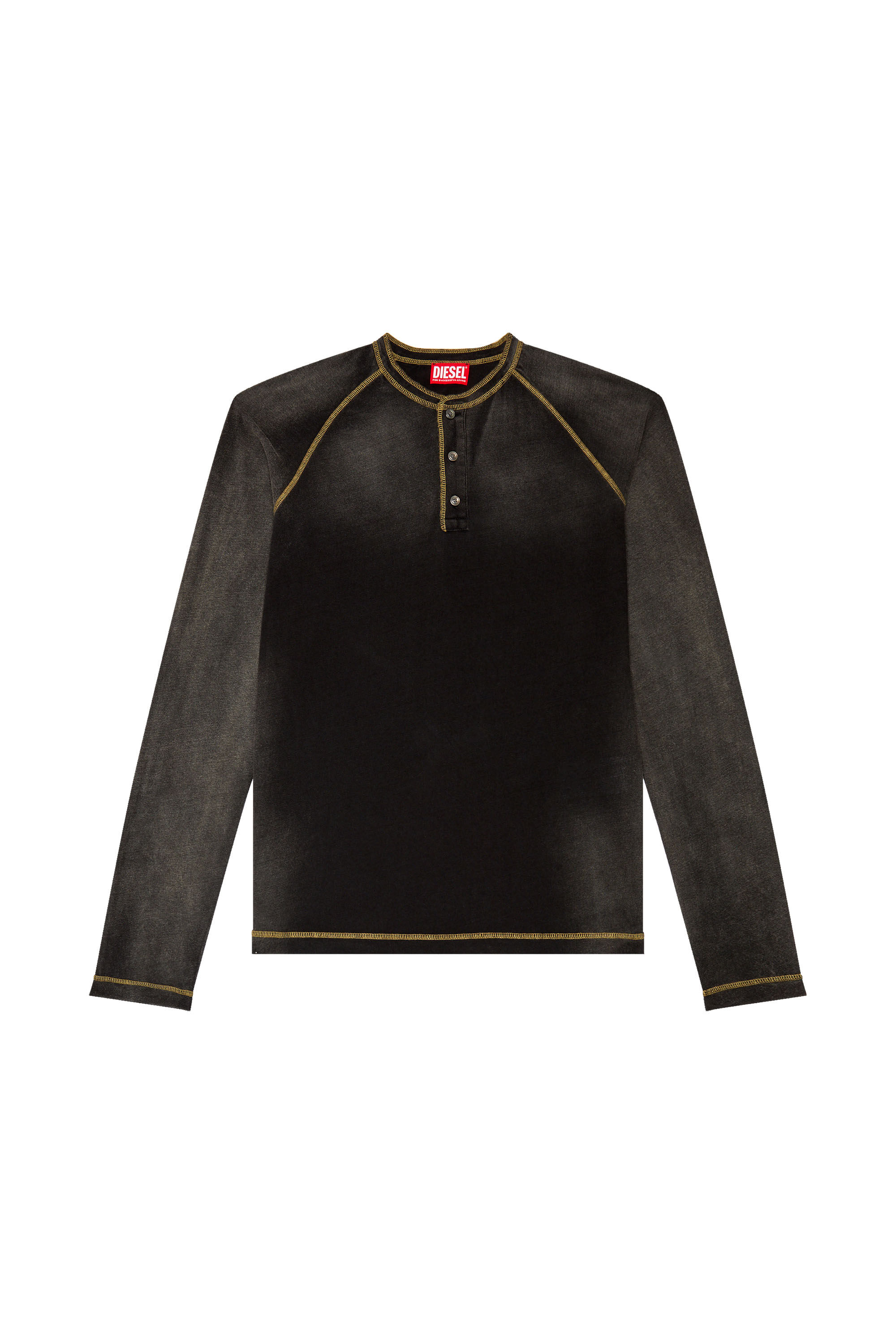 Diesel - T-RISY, T-shirt Henley avec effet délavé par le soleil Homme in Noir - 2