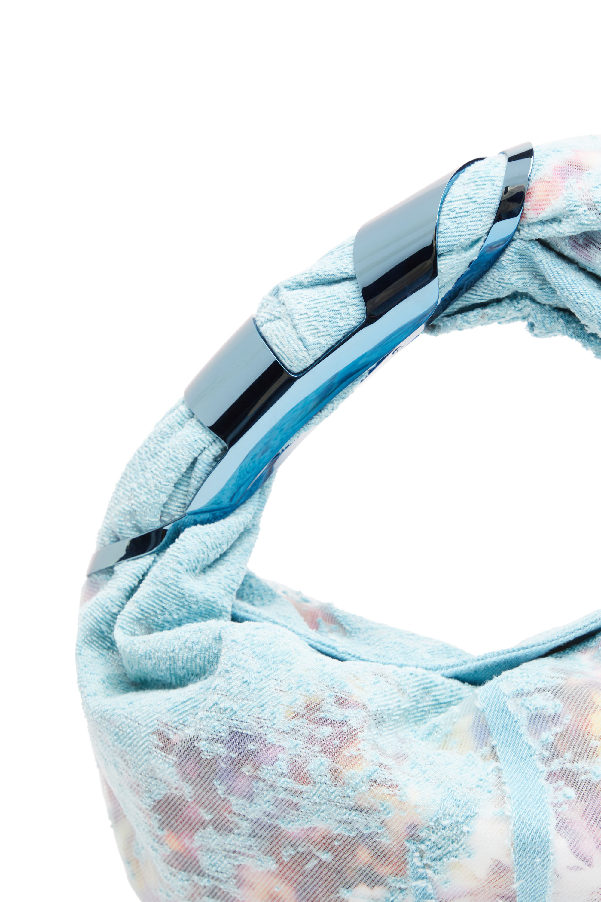 Women's Grab-D S-Hobo bag in flower devoré denim | Blue | Diesel