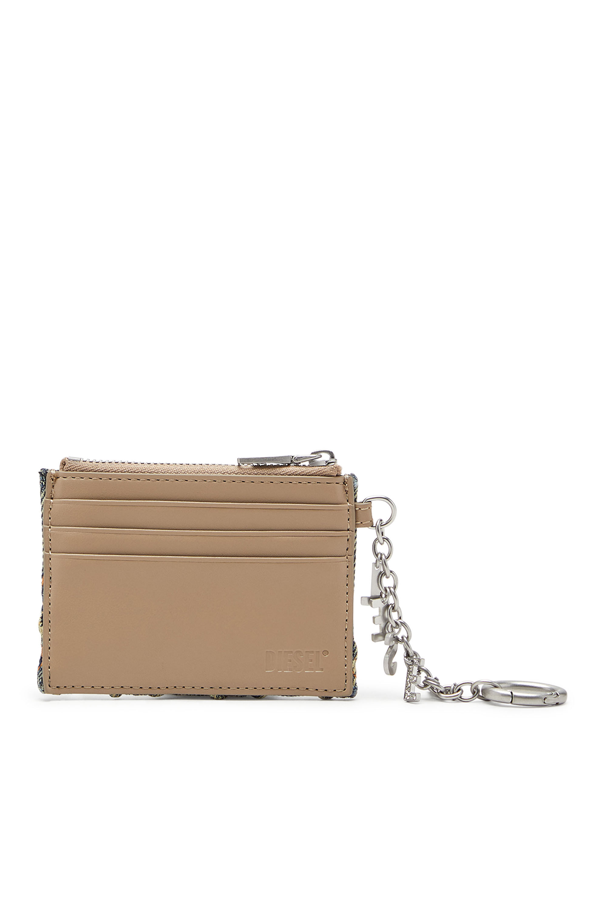Diesel - CARD HOLDER WITH CHAIN, Female's Card holder in argyle quilted denim in Blue - 2