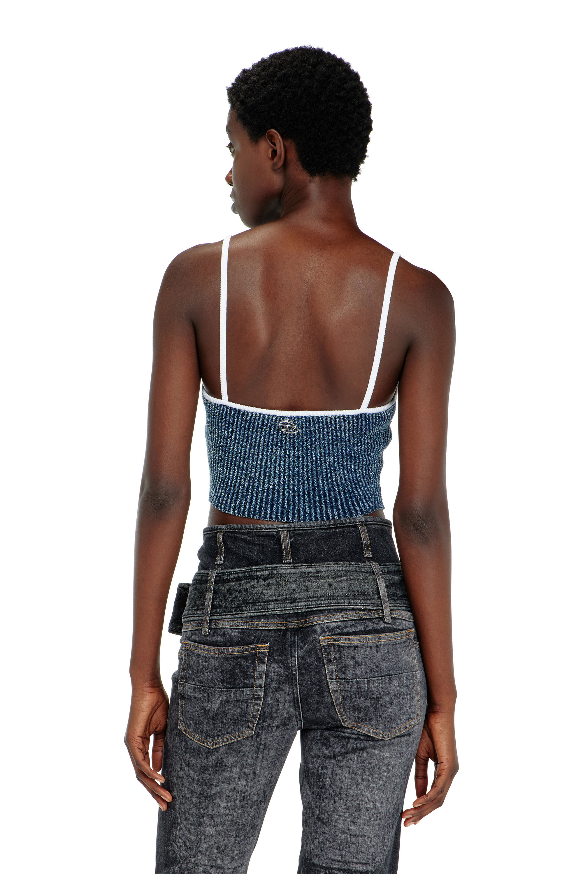 Diesel - M-ESTERE, Crop top de punto acanalado boucl&eacute; &iacute;ndigo Mujer in Multicolor - 5
