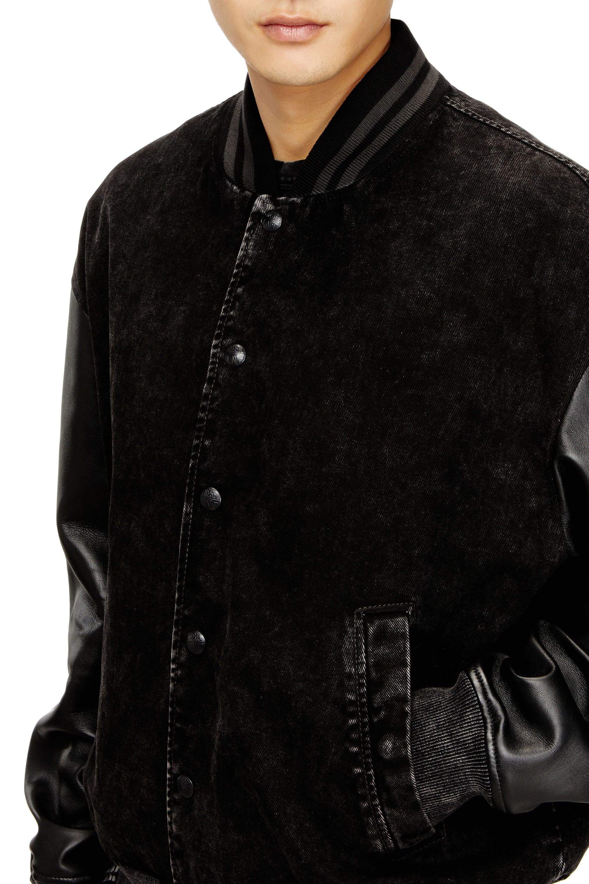 Diesel - L-NYN, Man's Denim and leather bomber jacket in Black - 4