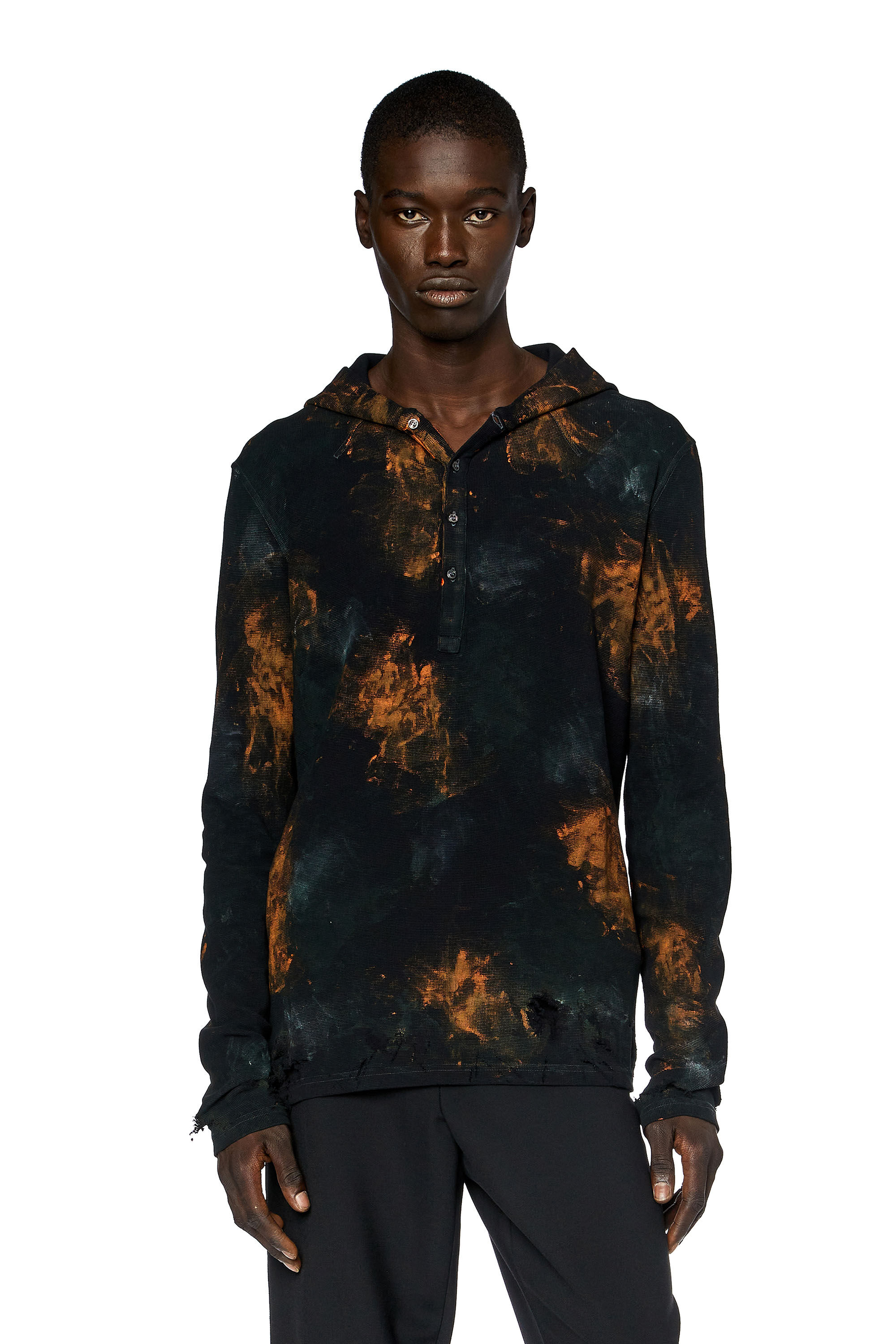 Diesel - T-SERMI, Top Henley à capuche effet vieilli en maille gaufrée Homme in Polychrome - 3