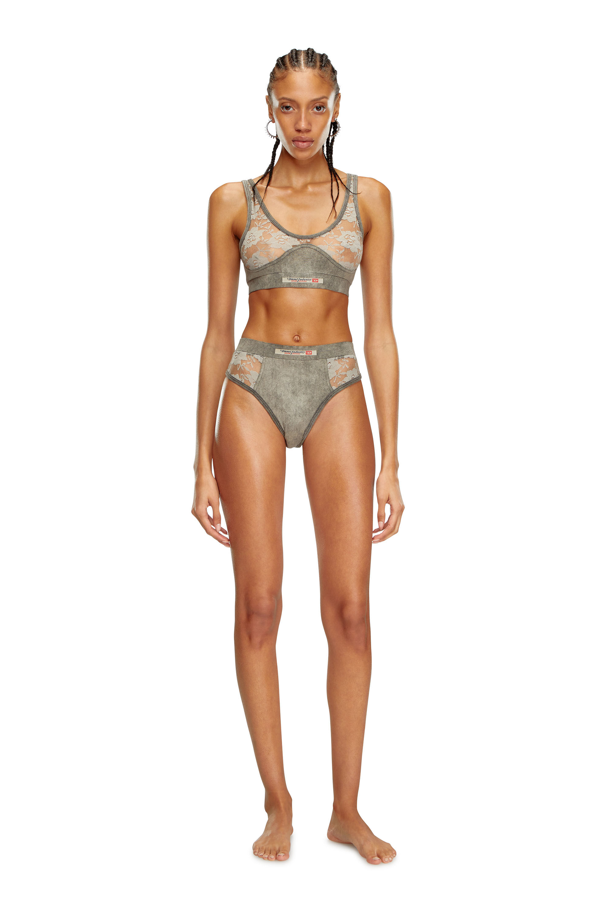 Diesel - UFSB-DENIM-LACE-BRALETTE, Female's Marbled sports bra with lace cups in Dark Grey - 2