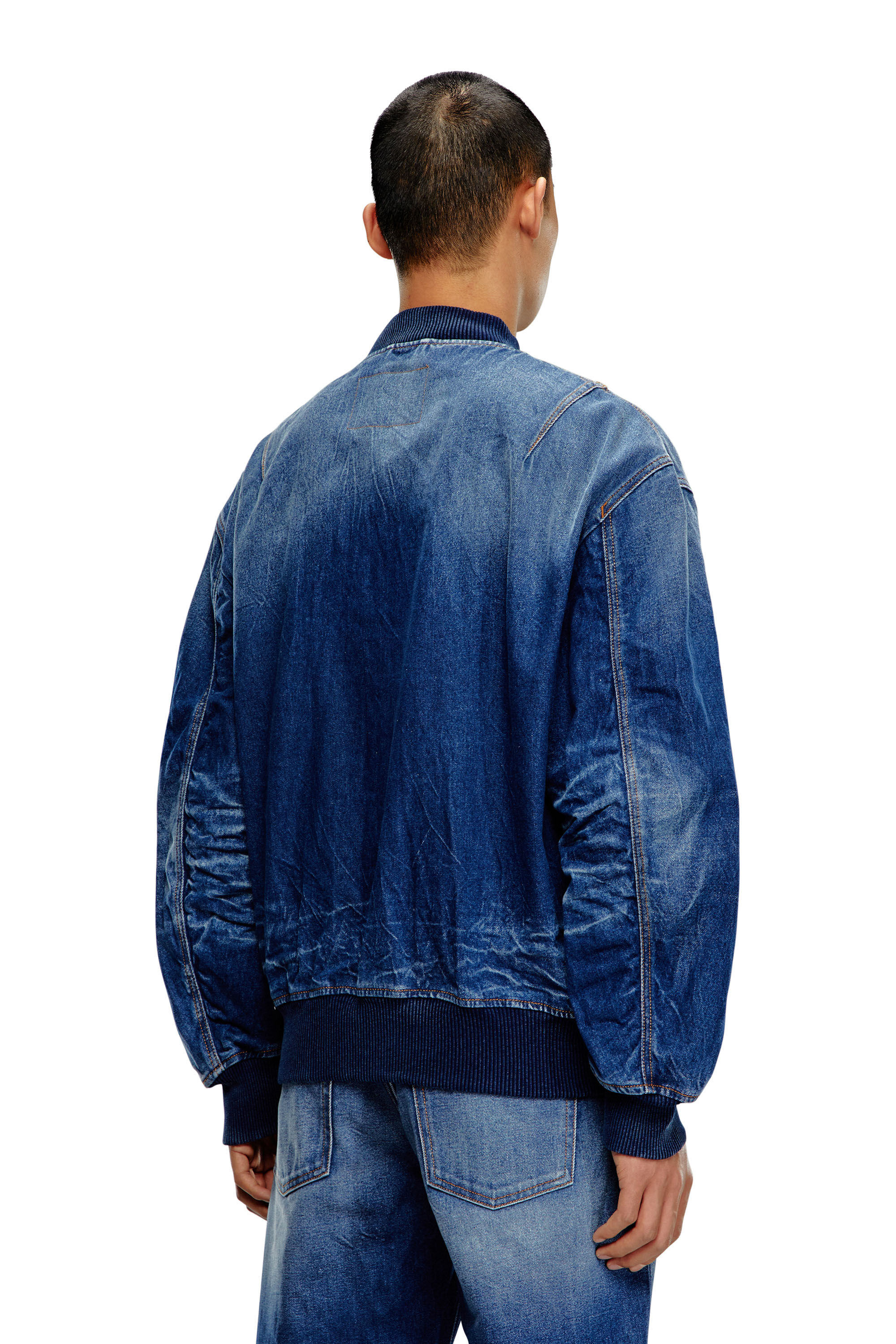 Diesel - D-VINZ-S, Male's Bomber jacket in dented denim in Dark Blue - 5
