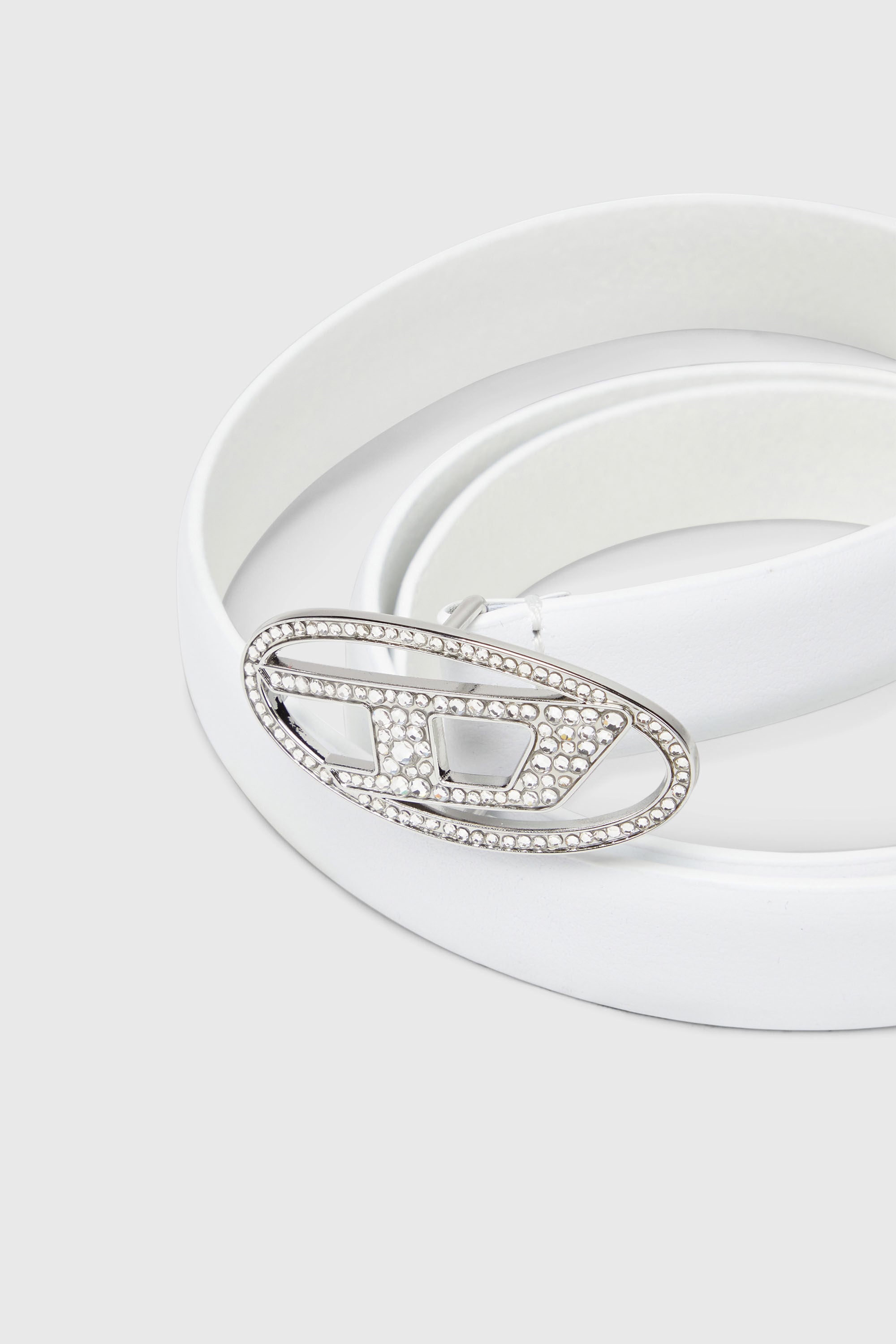 Women's 1.9cm slim leather belt with crystal buckle | White