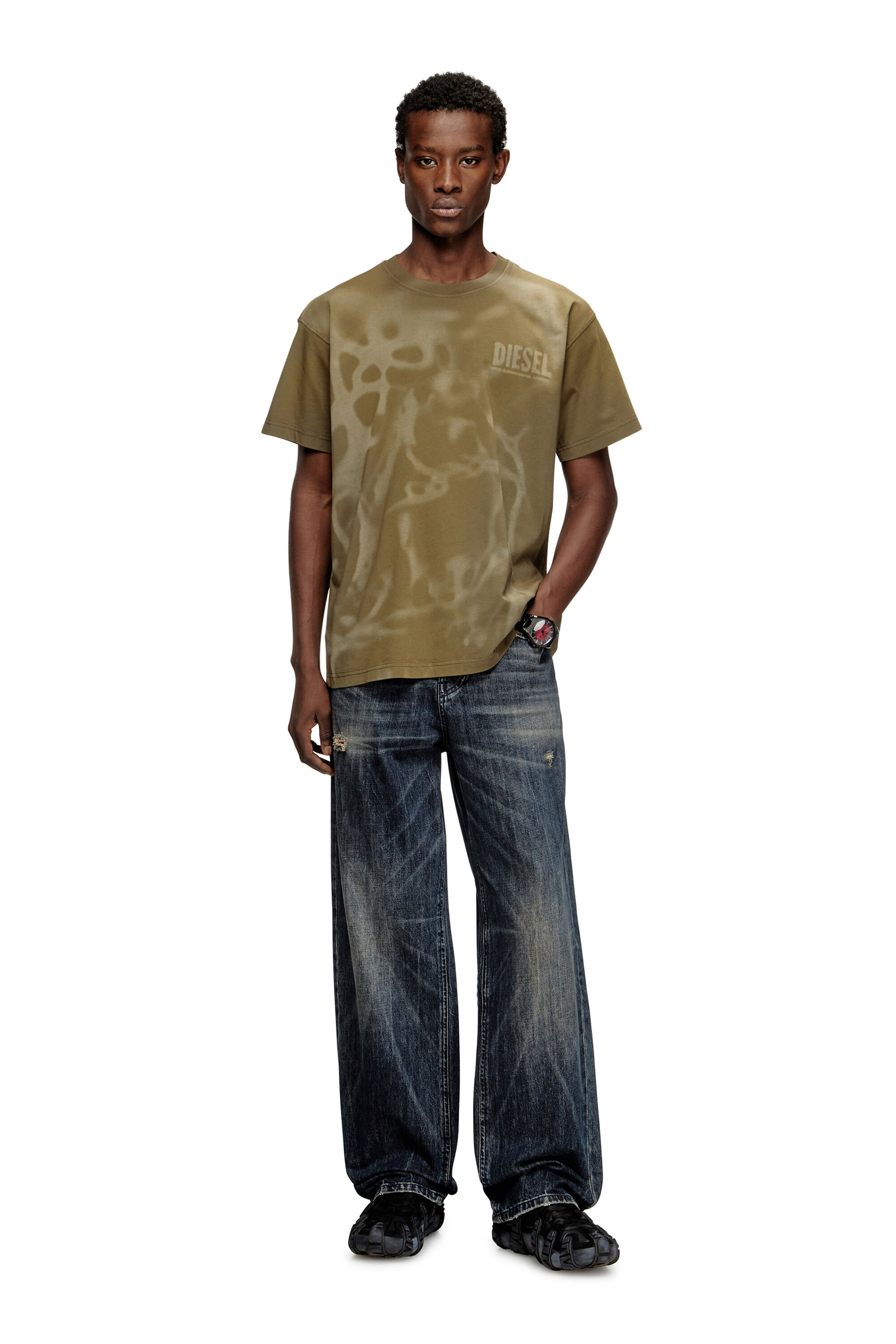 Men's Cotton T-shirt with laser print | Beige | Diesel