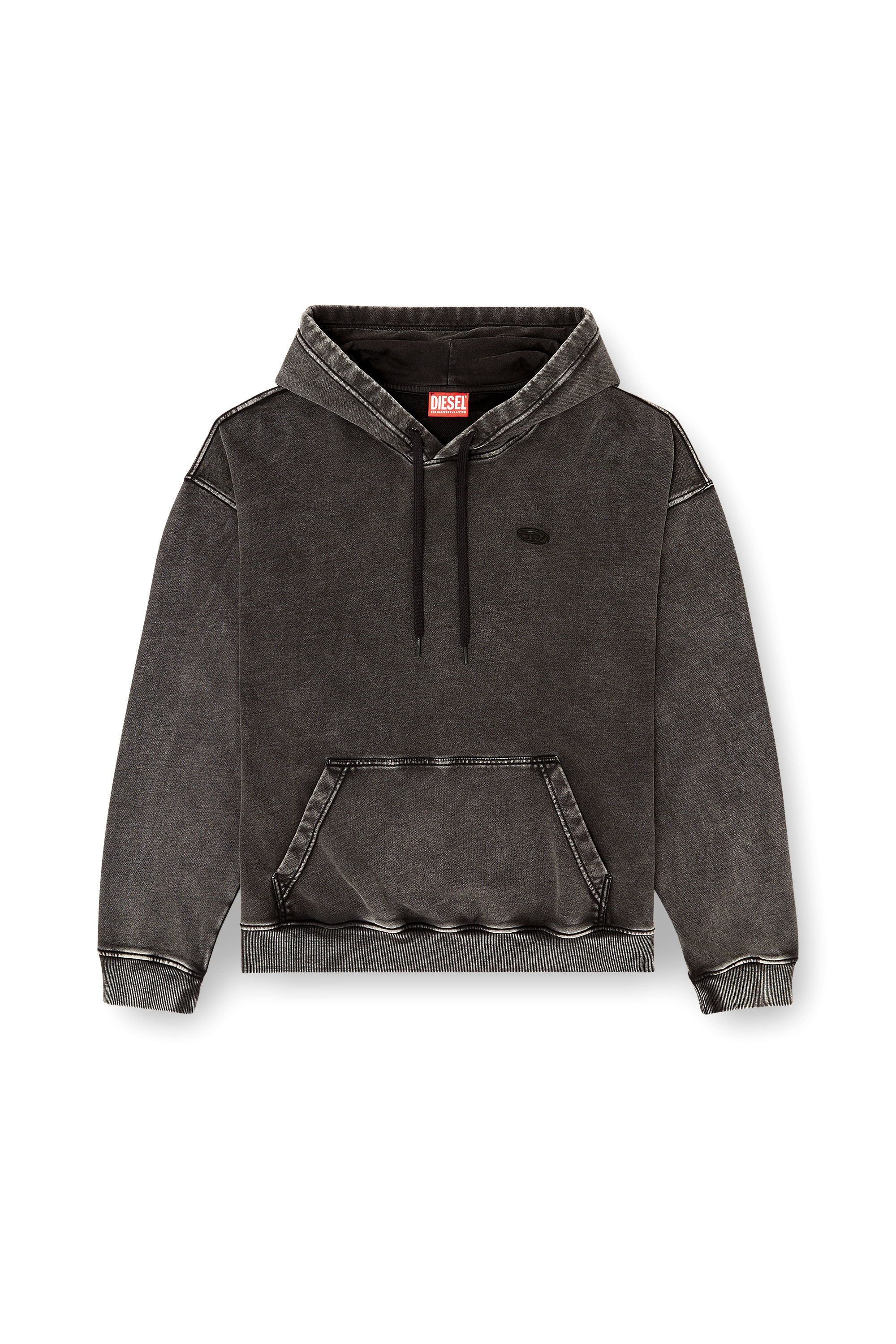 Diesel - S-BOXT-HOOD-DEN, Male's Hoodie with raw-cut back patch in Dark Grey - 2