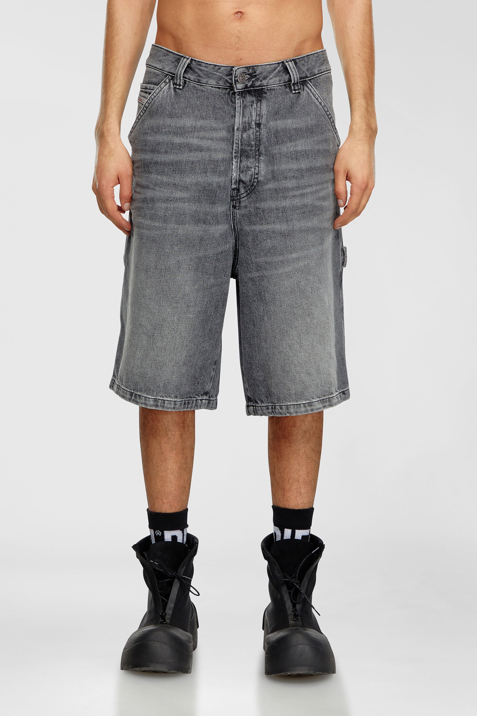 Diesel - D-LIVERY-SHORT, Male's Hemp denim utility shorts in Black - 3