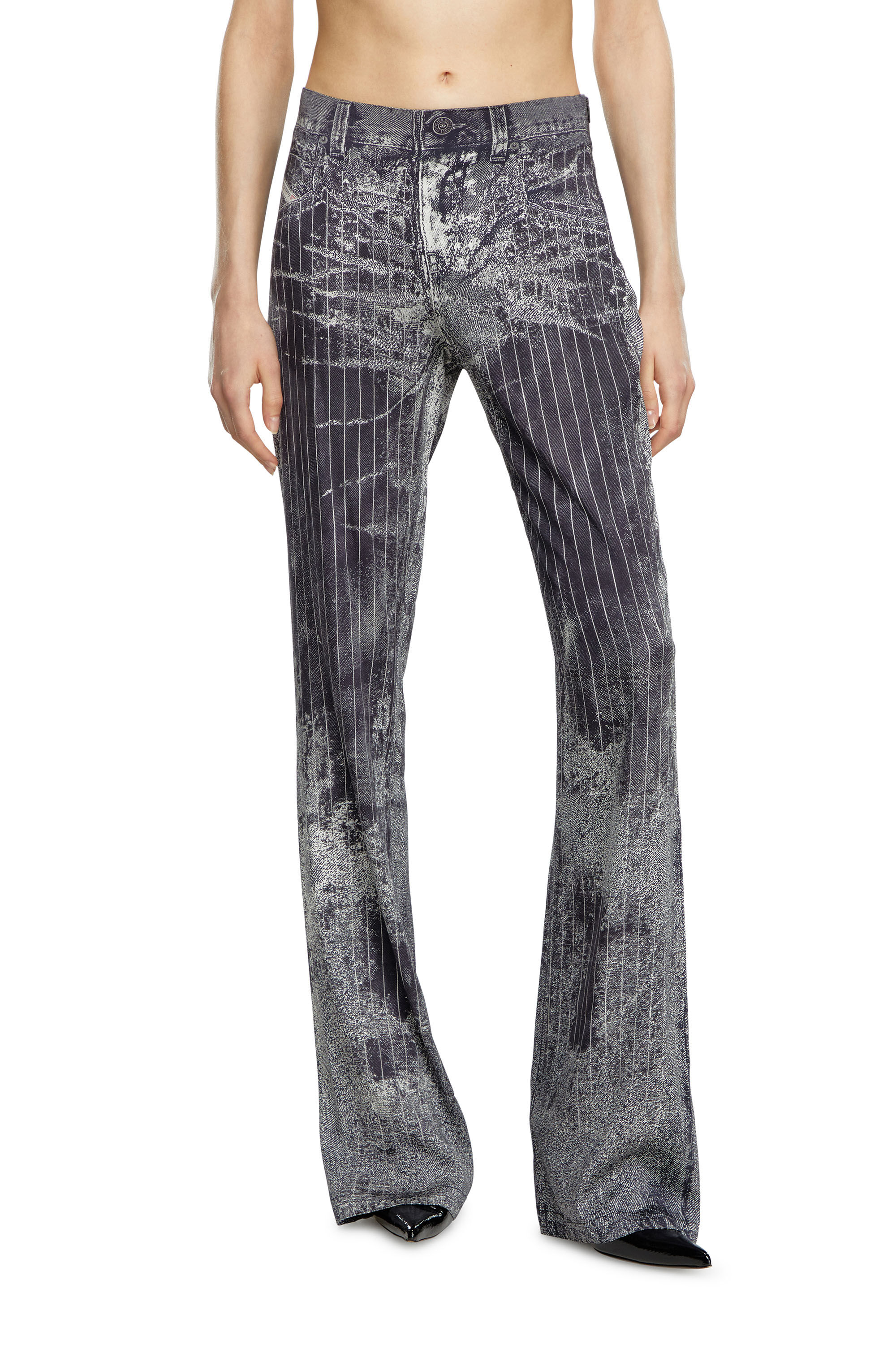 Diesel - P-RETTY, Female's Bootcut satin pants with pinstripe print in Black - 3