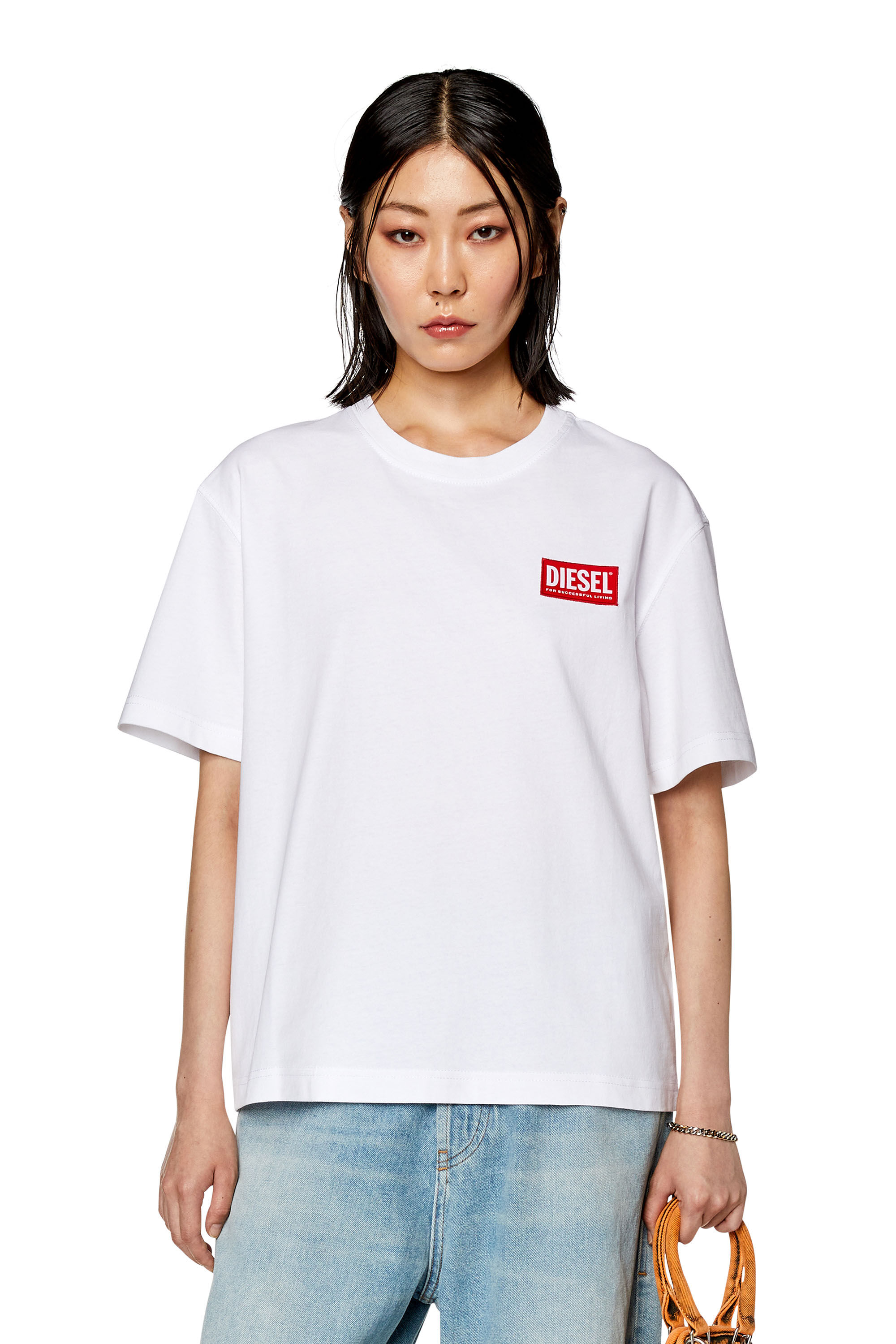 Diesel - T-DANNY-NLABEL, T-shirt avec empiècement à logo Diesel Femme in Blanc - 3
