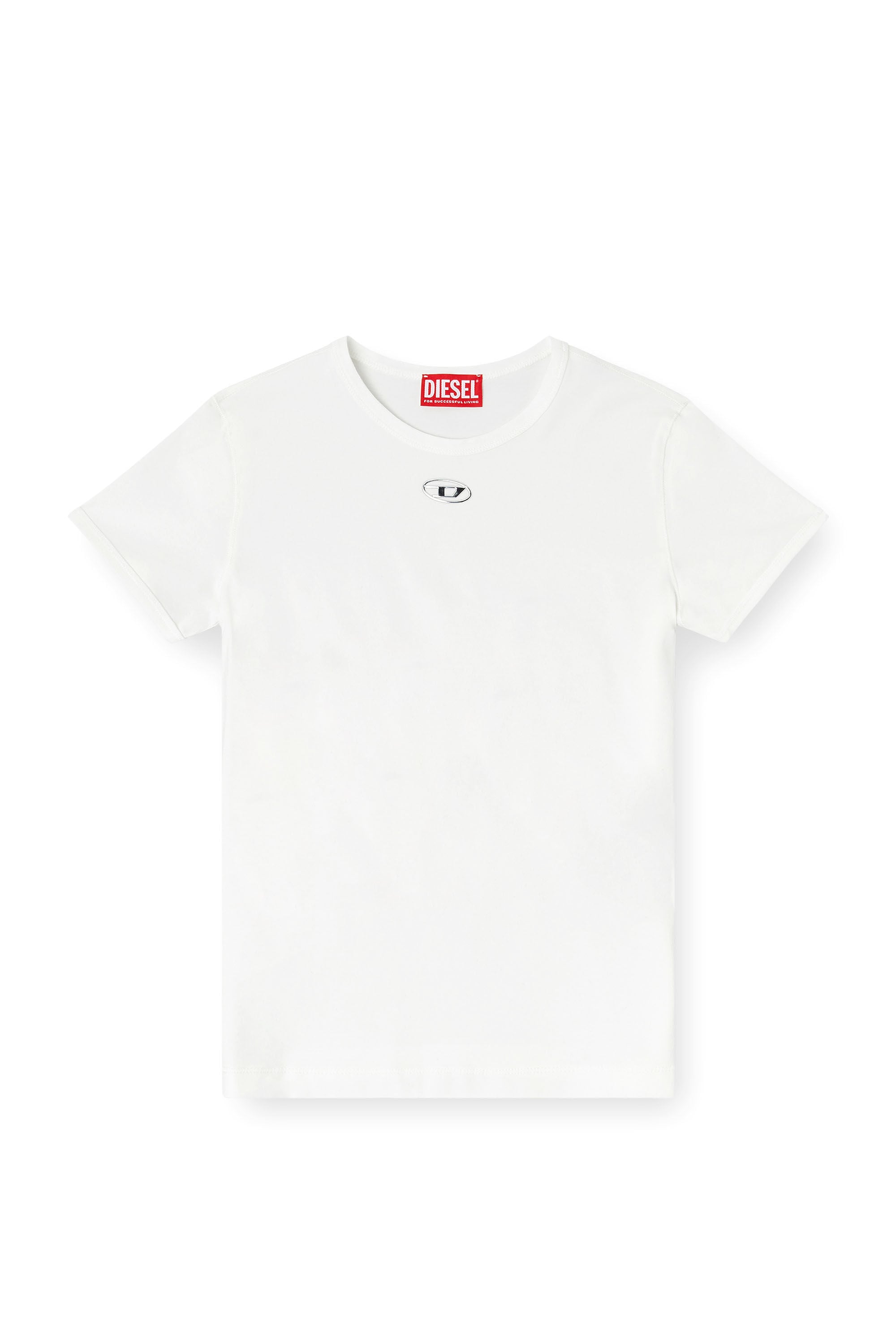 Diesel - T-UNCUTIESLONG-OD, Camiseta slim-fit con Oval D met&aacute;lico Mujer in Blanco - 2