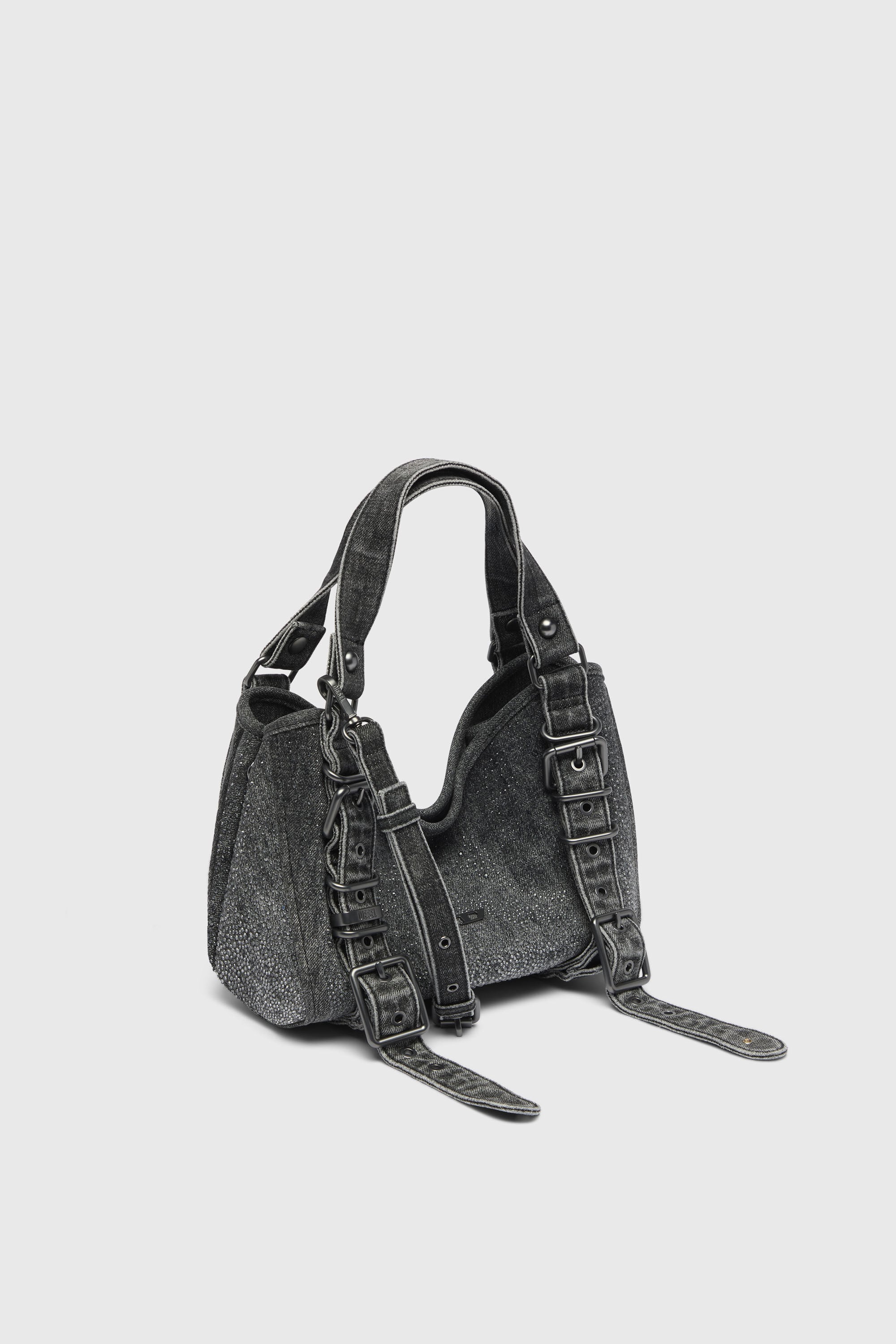 Diesel - D-ONE TOPHANDLE S, D-One-Bolso small con asa superior de denim solarizado con cristales Mujer in Negro - 5