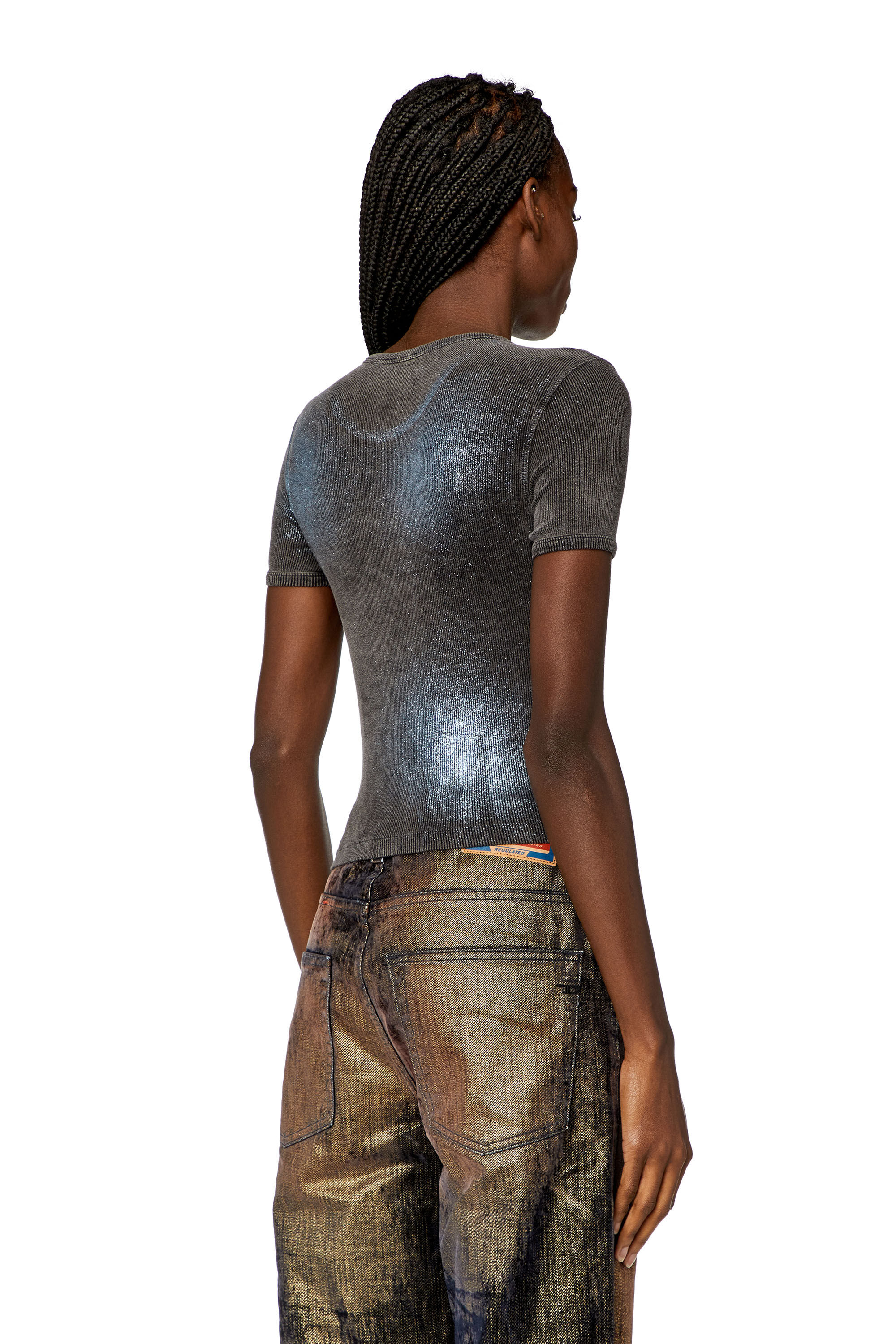 Diesel - T-ELE-N1, Female's Faded metallic T-shirt in Black/Blue - 4