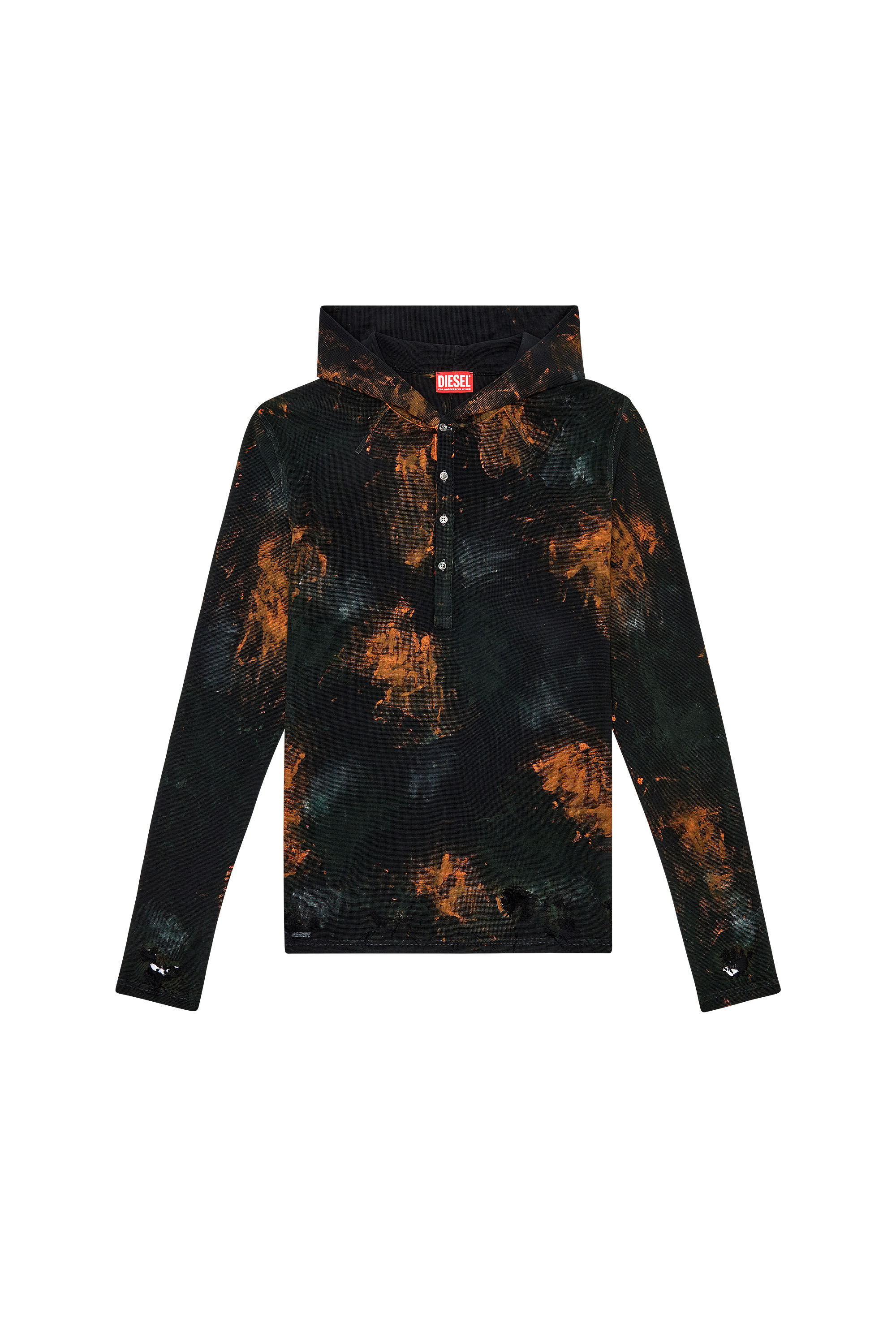 Diesel - T-SERMI, Top Henley à capuche effet vieilli en maille gaufrée Homme in Polychrome - 2