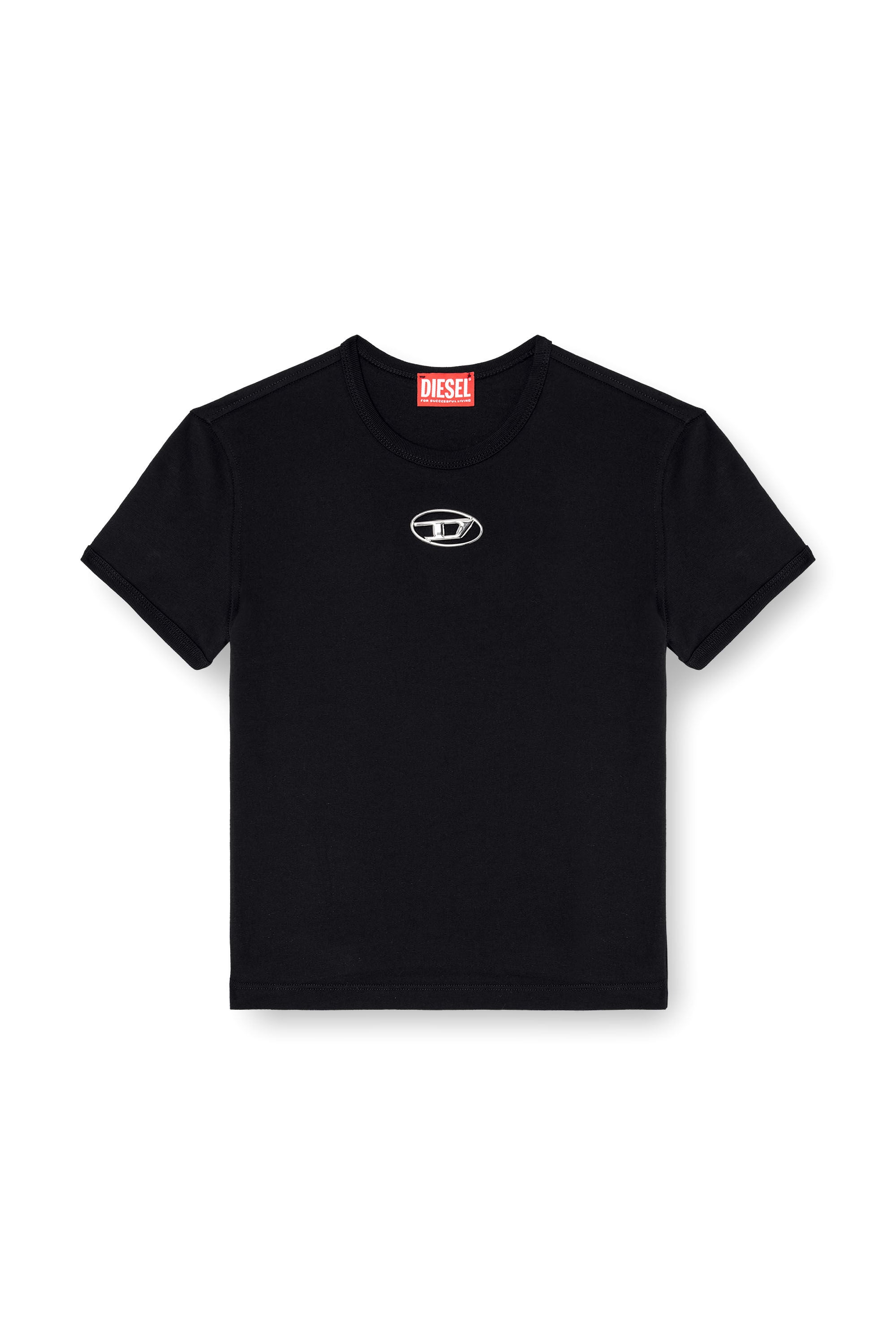 Women's Slim fit T-shirt with cut-out Oval D | Black | Diesel