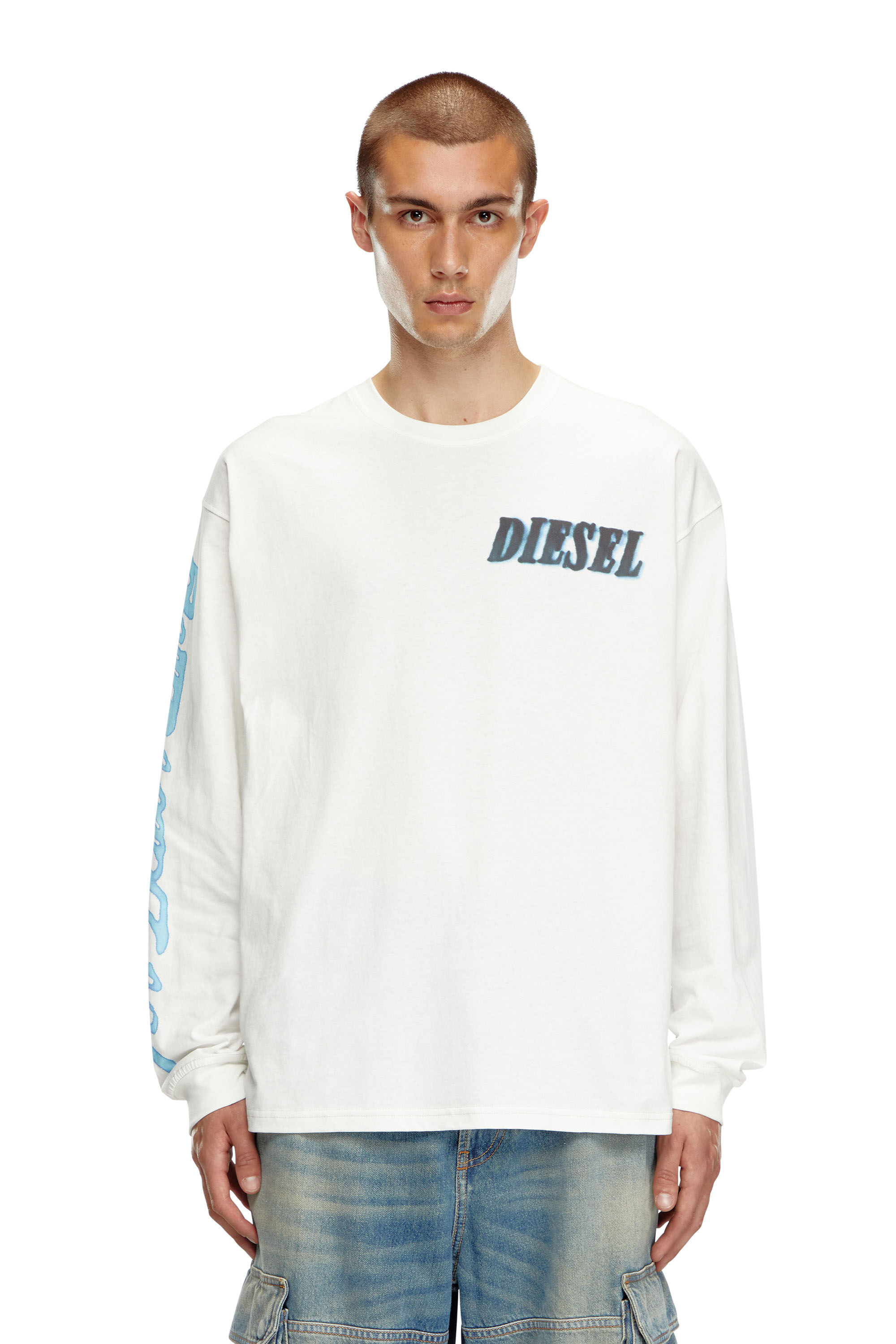 Diesel - T-BOXT-LS-Q15, Male's Long-sleeve T-shirt with logo prints in White - 3