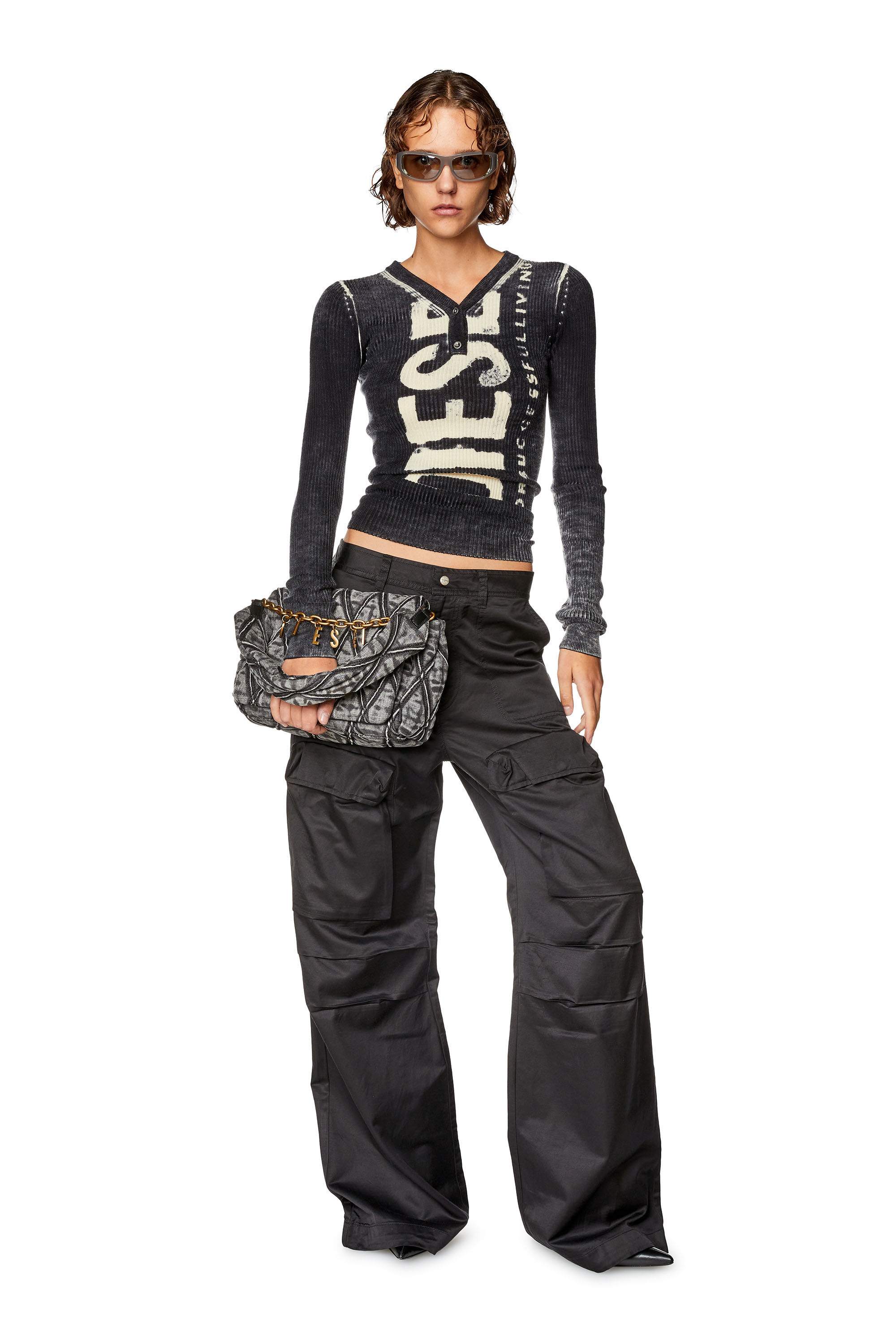 Diesel - P-MALVAROSA-NEW, Female's Cargo pants in slub satin in Black - 1