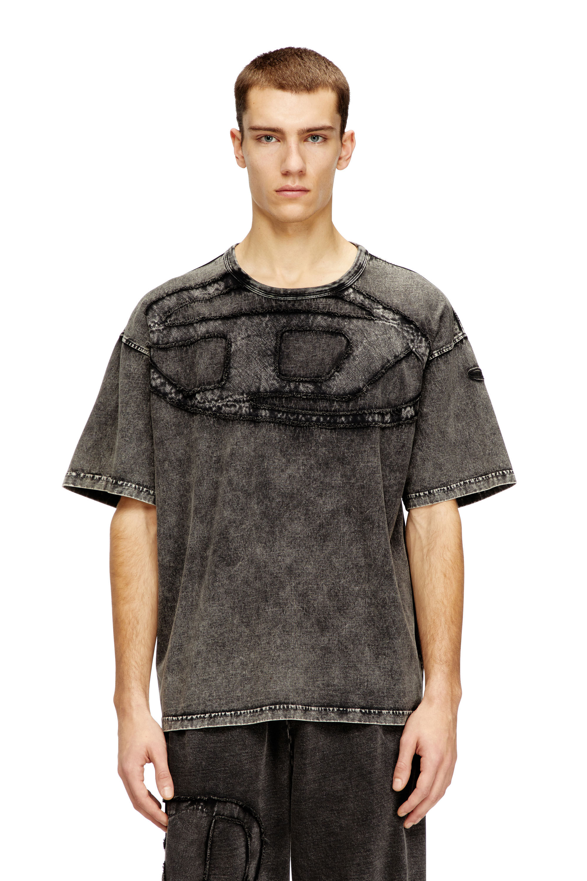 Men's Relaxed cotton T-shirt with Oval D applique | Black | Diesel