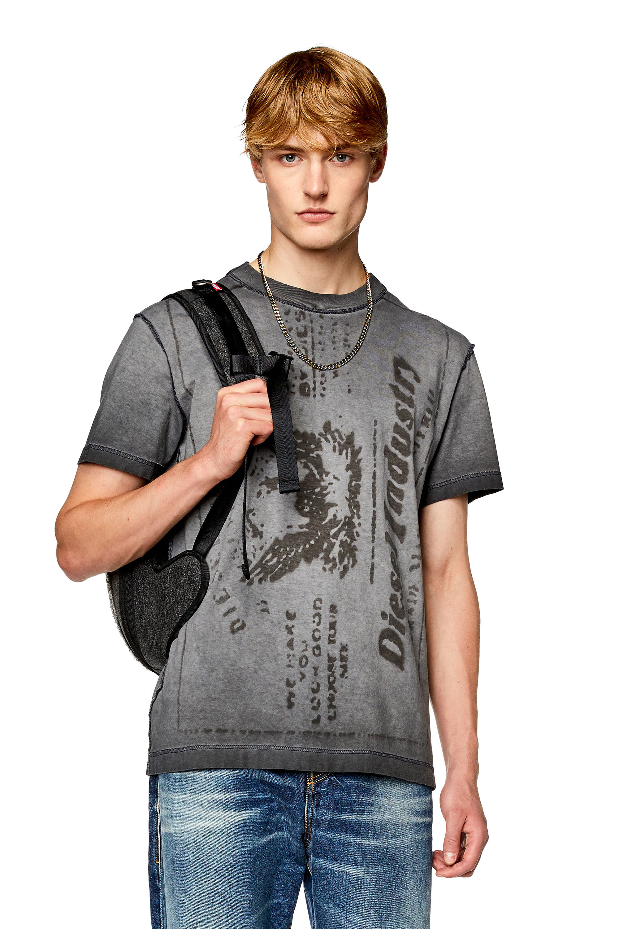 Men's graphic T-shirt with faded jacron print | Grey | Diesel
