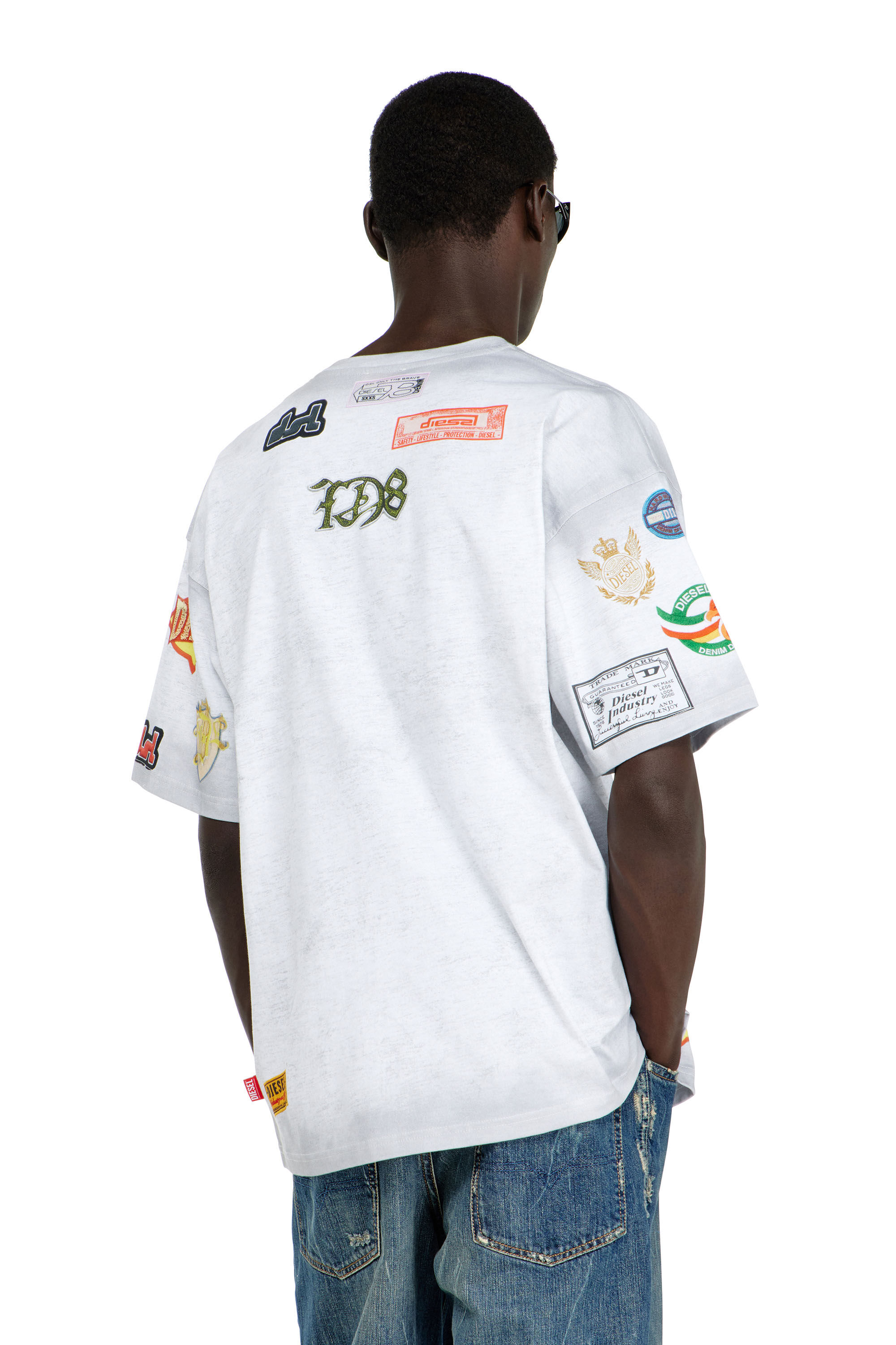 Men's Cotton T-shirt with all-over patches print | White | Diesel