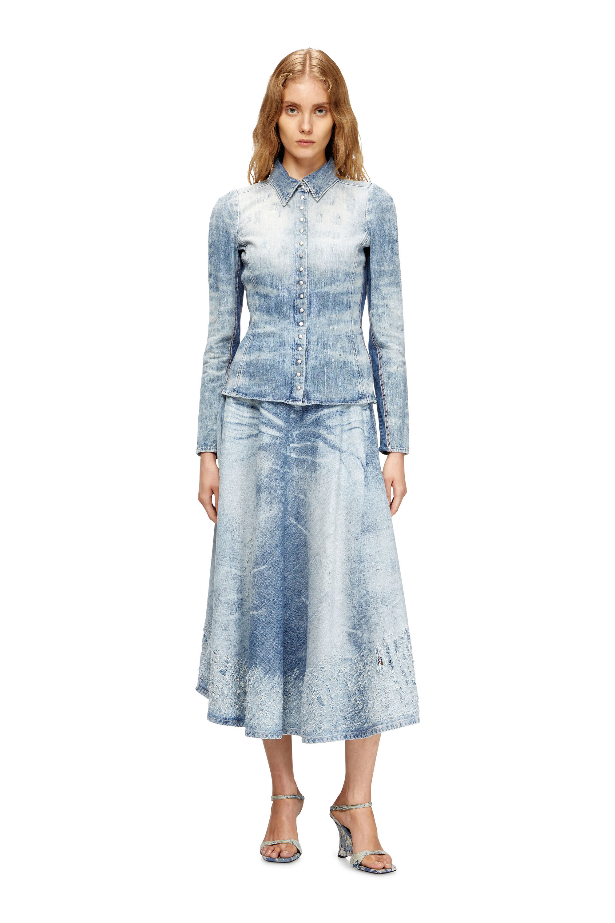 Women's Shirt in distressed honeycomb denim | Blue | Diesel