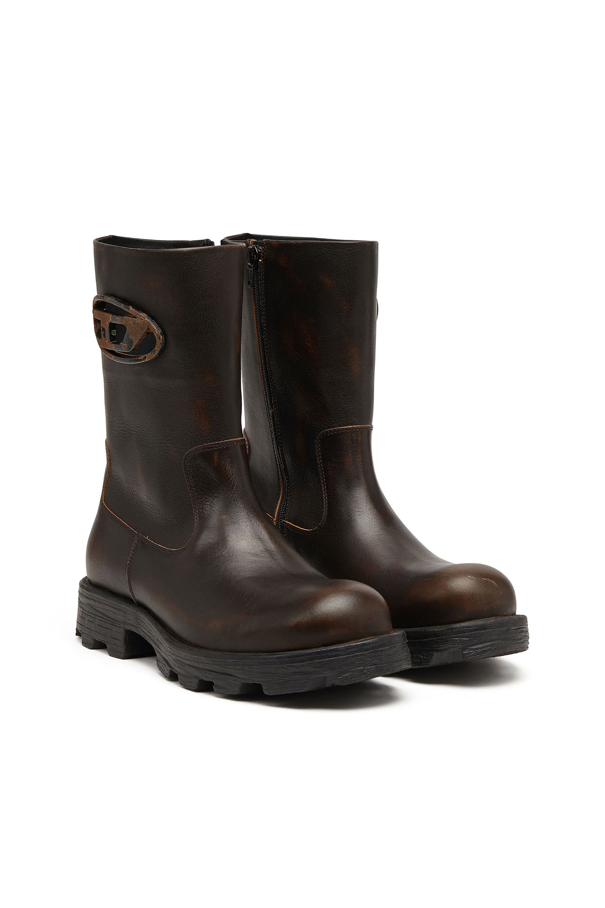 Women's D-Hammer-Cut-out leather boots with oxidised hardware