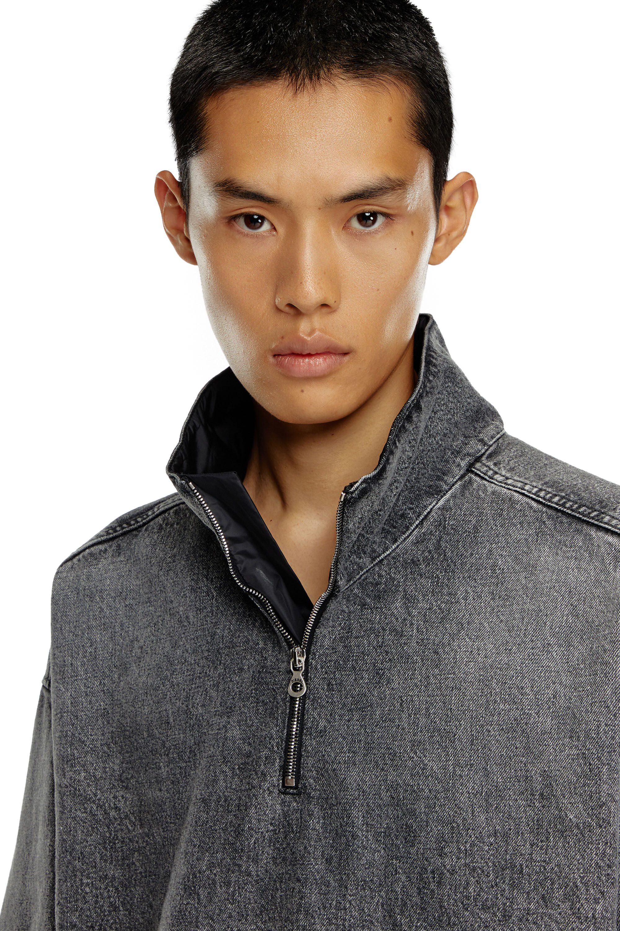 Diesel - D-FLOW-PLUS-S, Male's Denim pullover with nylon inserts in Black - 4