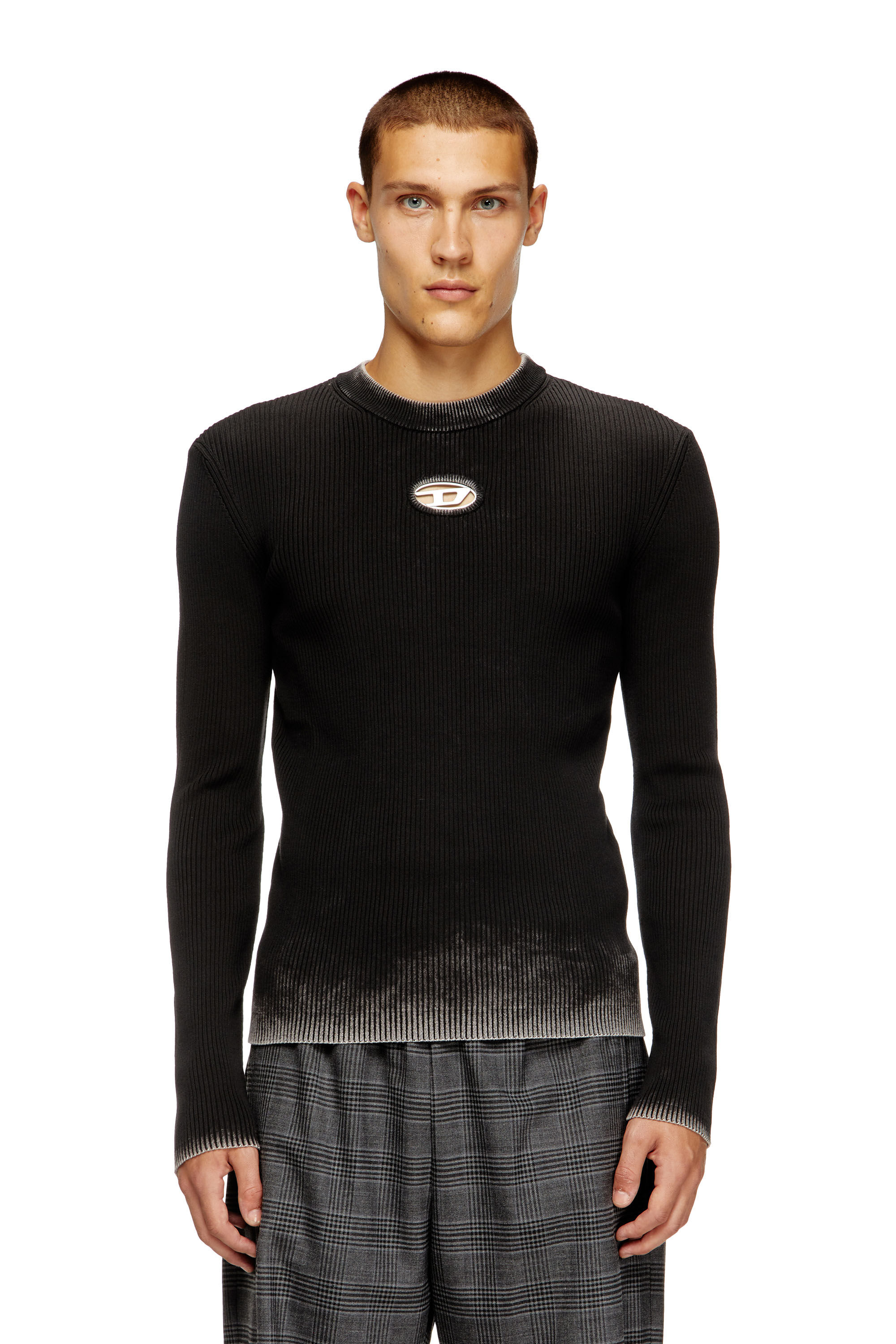 Diesel - K-DARIN-A, Male's Cut-out jumper with Oval D in Black - 3