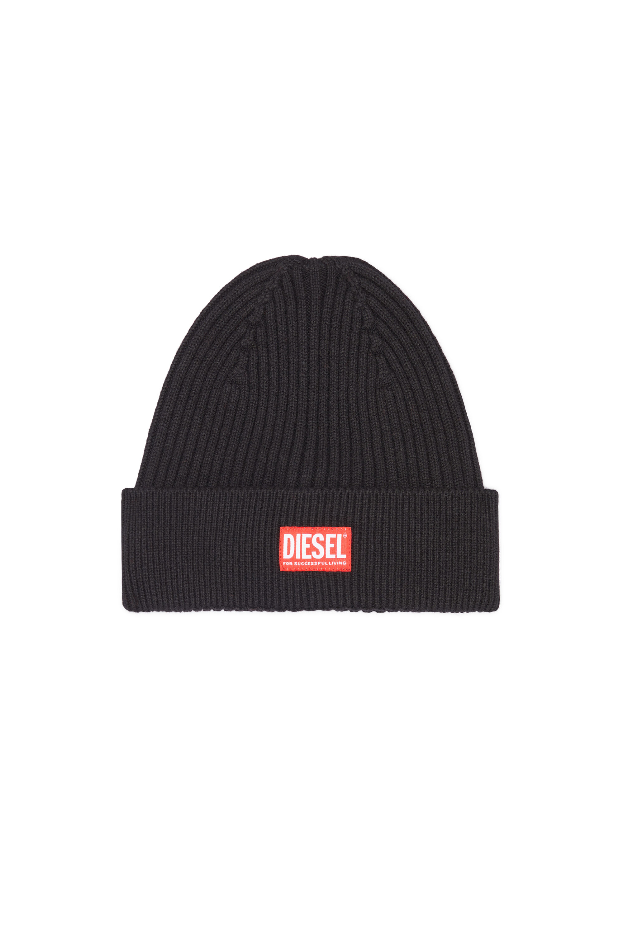 Diesel - K-CODER-H 2X2, Gorro en canal&eacute; con parche de logotipo Unisex in Negro - 1