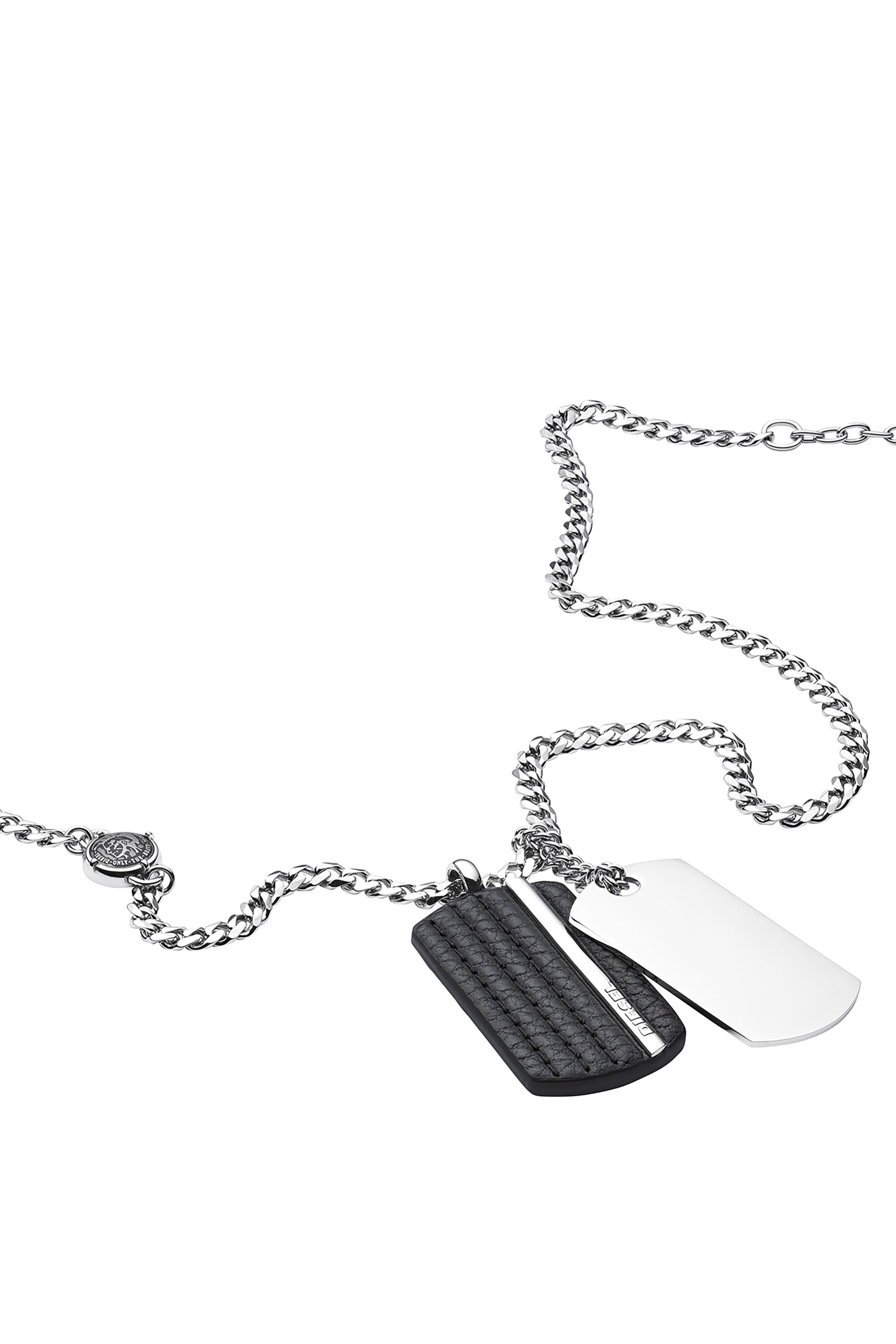 Diesel - DX1040, Collier avec plaques en cuir et acier Homme in Gris argenté - 1