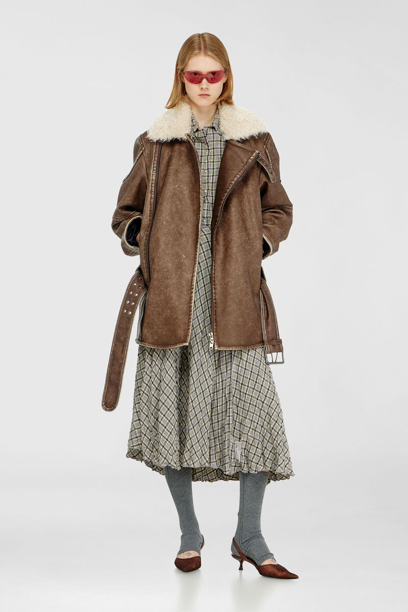 Midi skirt in seersucker-effect check