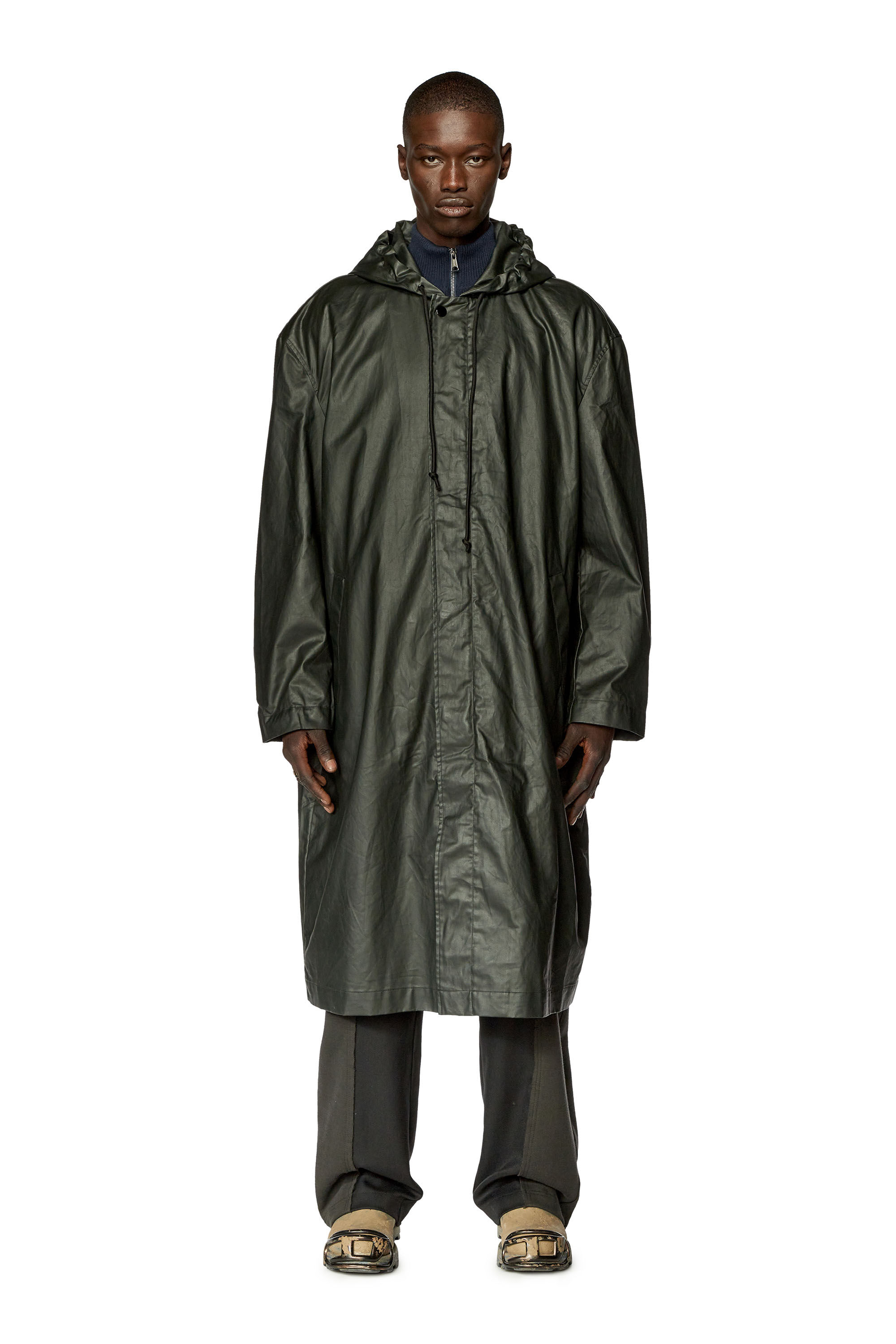 Men's Long jacket in coated cotton twill | Black | Diesel