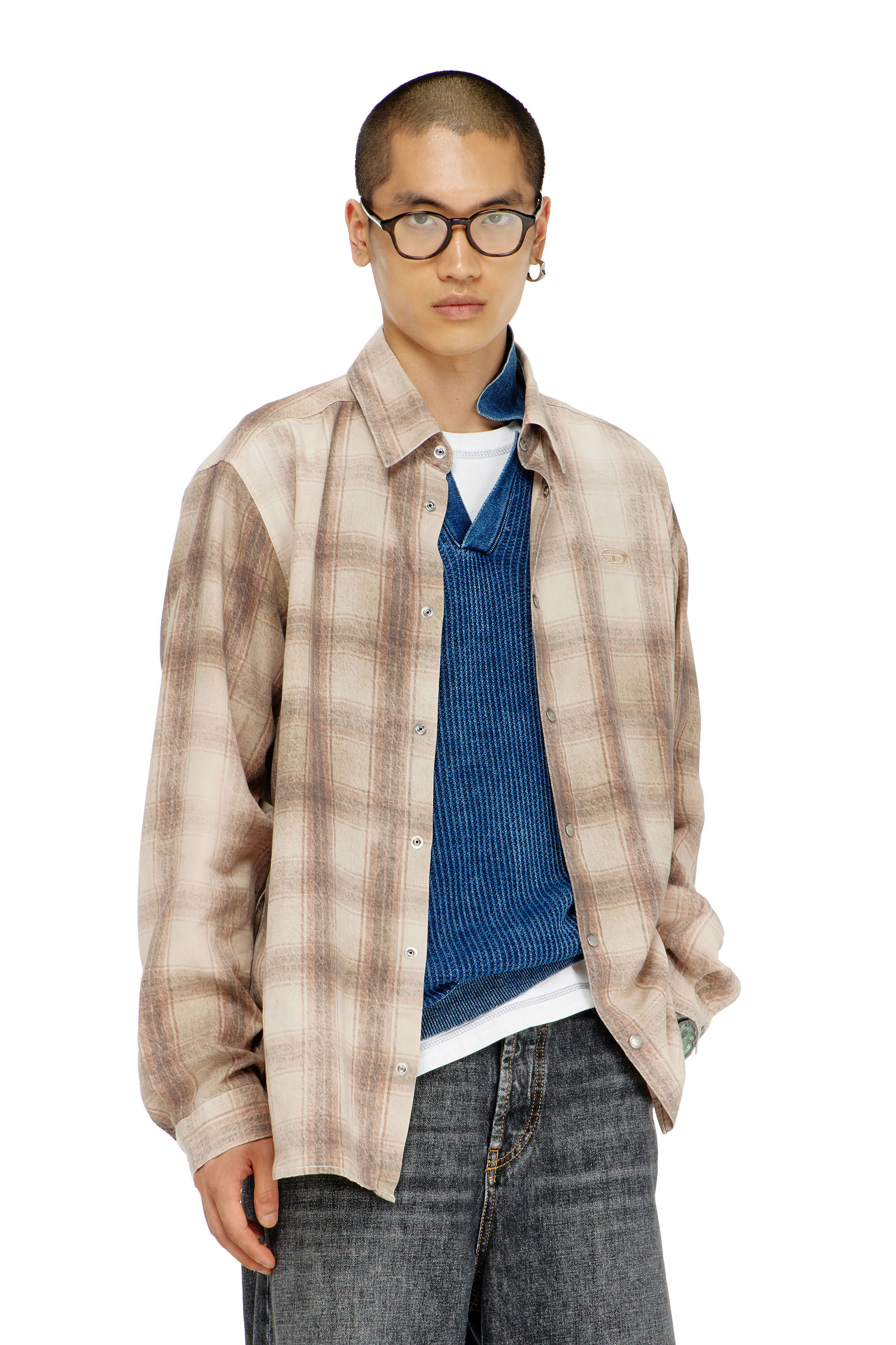 Men's Check shirt in fluid fabric | Brown | Diesel US