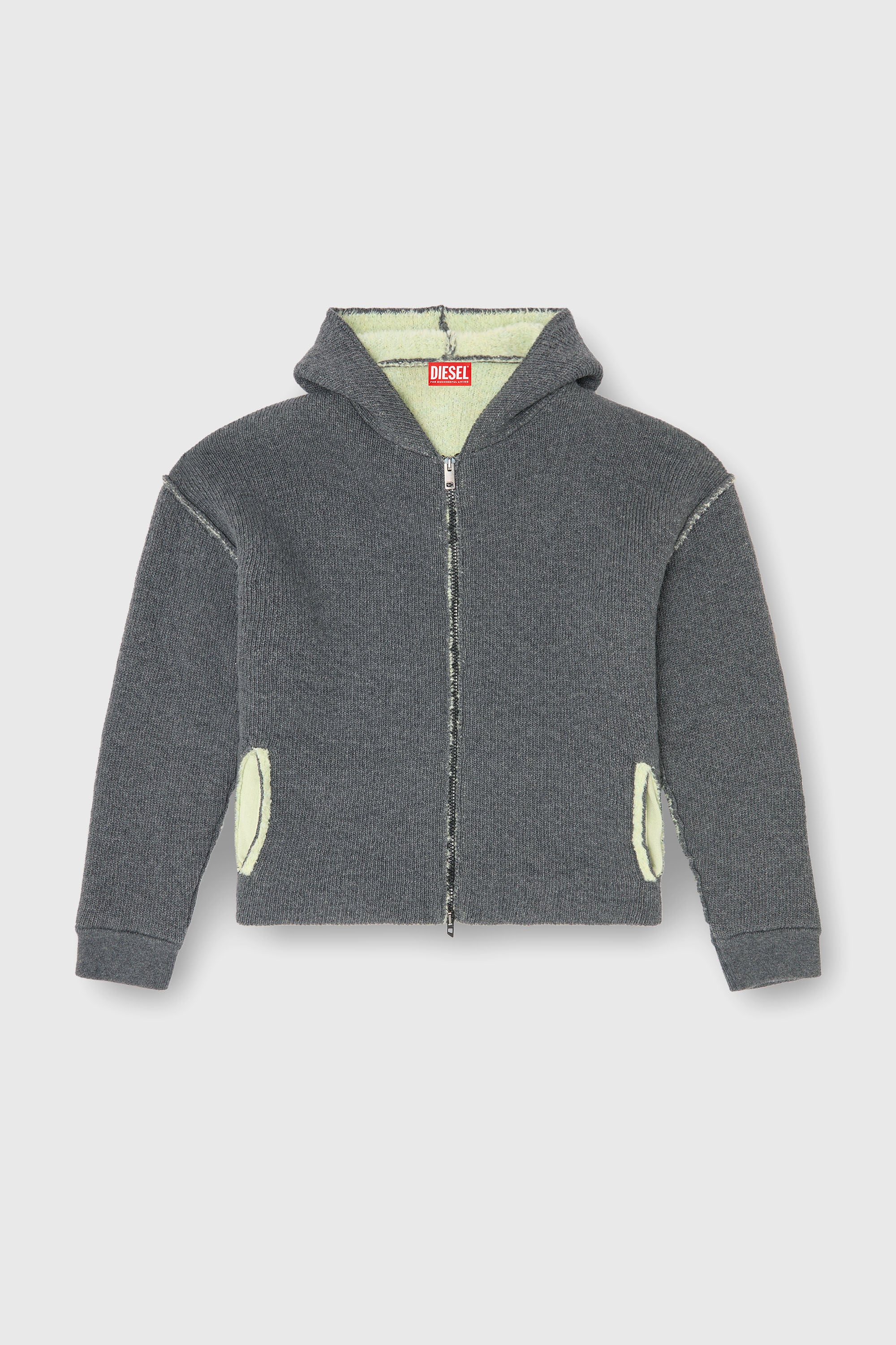 Diesel - K-BOUBBY, Man's Zip-up hoodie in dual-texture knit in Grey - 2