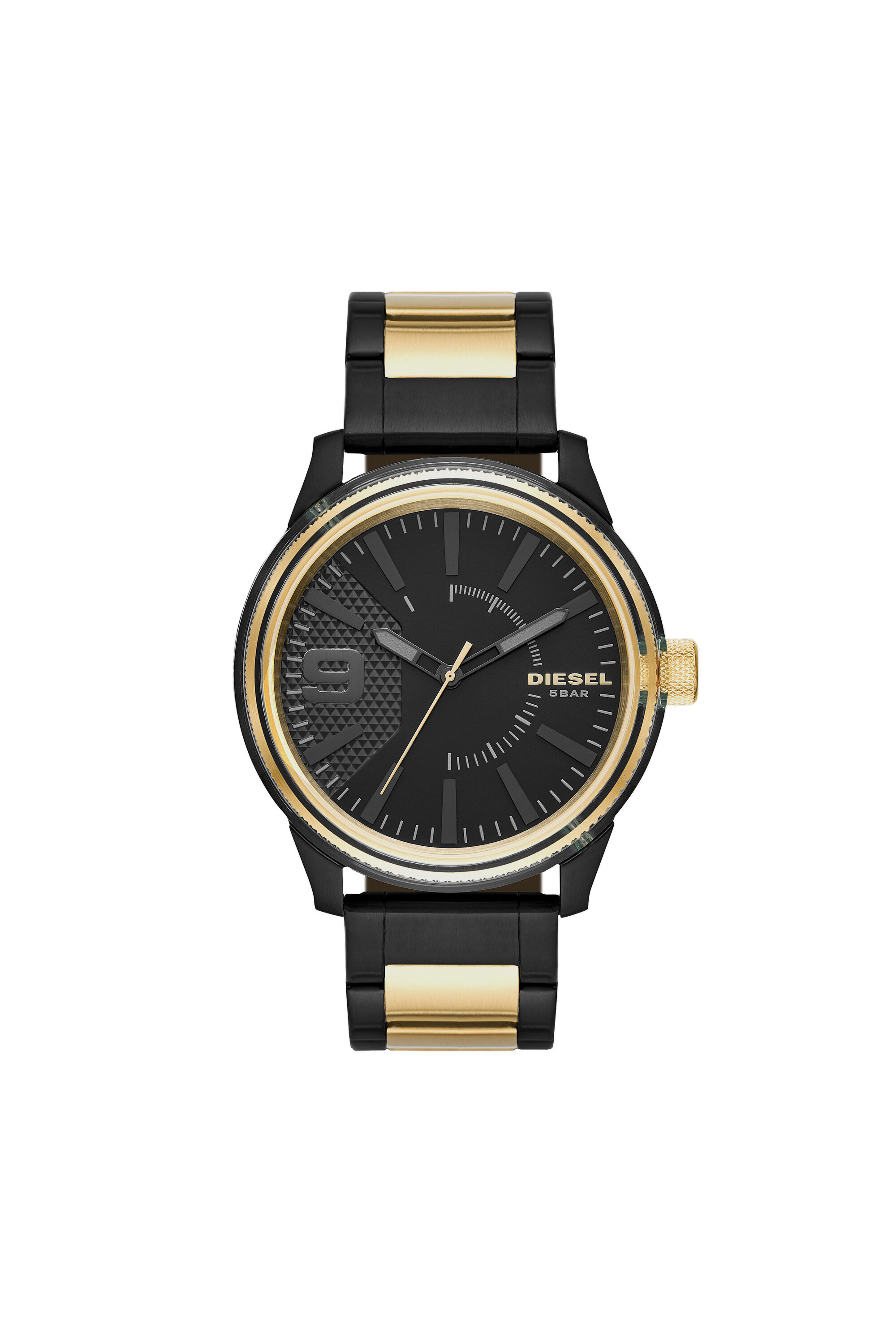 Diesel - DZ1877, Man's Three-hand stainless steel watch in Black/Gold - 1
