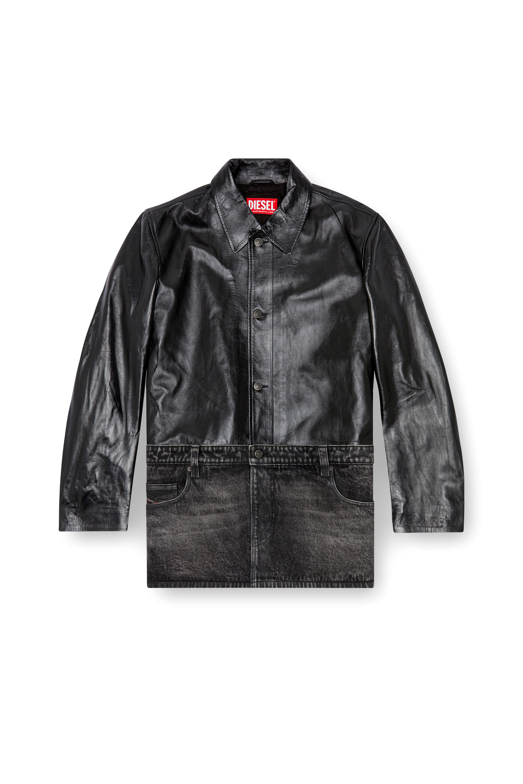 Diesel - L-BRETCH, Male's Leather and denim shirt jacket in Black - 2