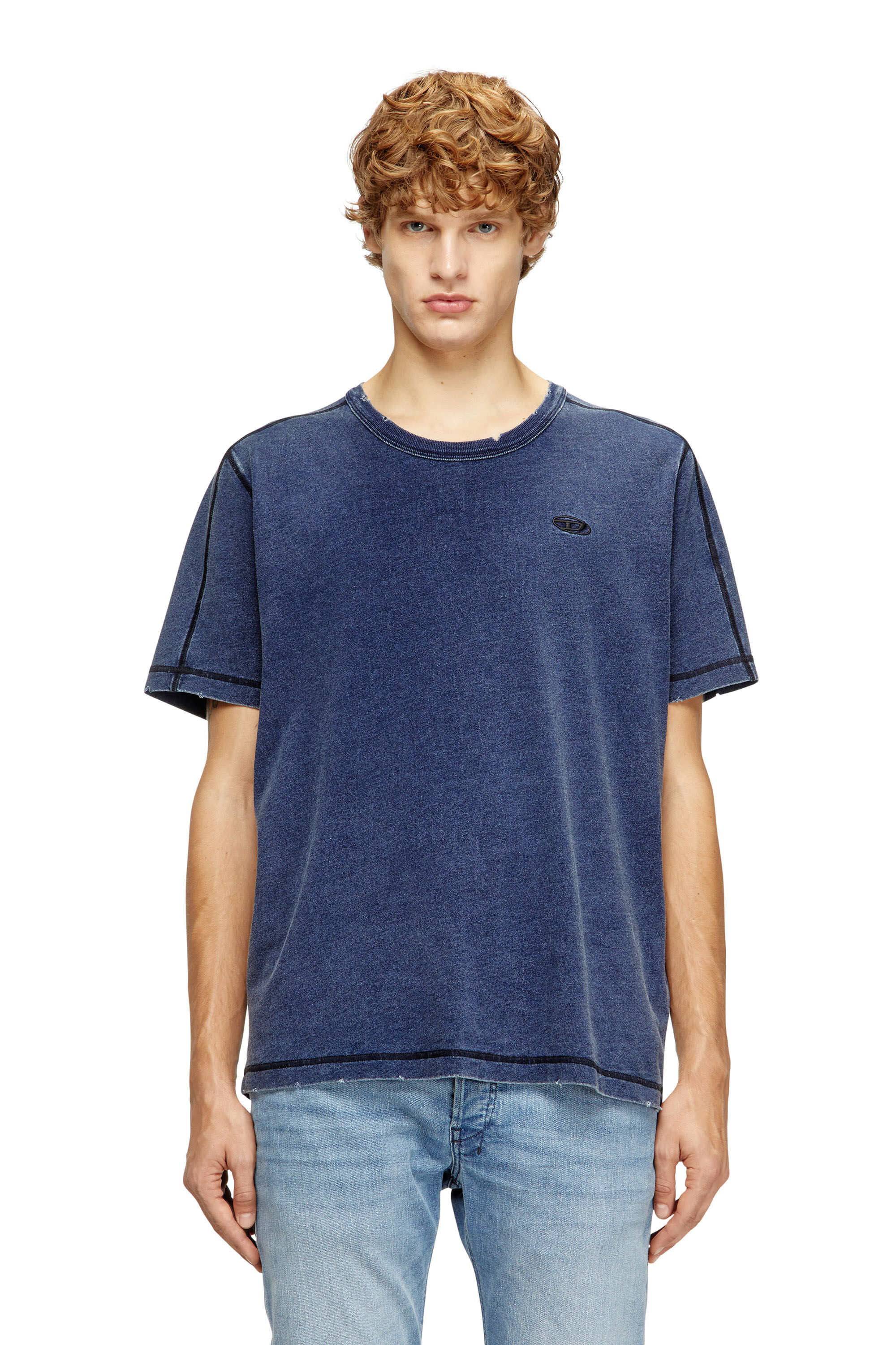 その他 salsation Round Neck T-Shirt Blue Denim Men's Distressed T-shirt with denim effect | Blue | Diesel