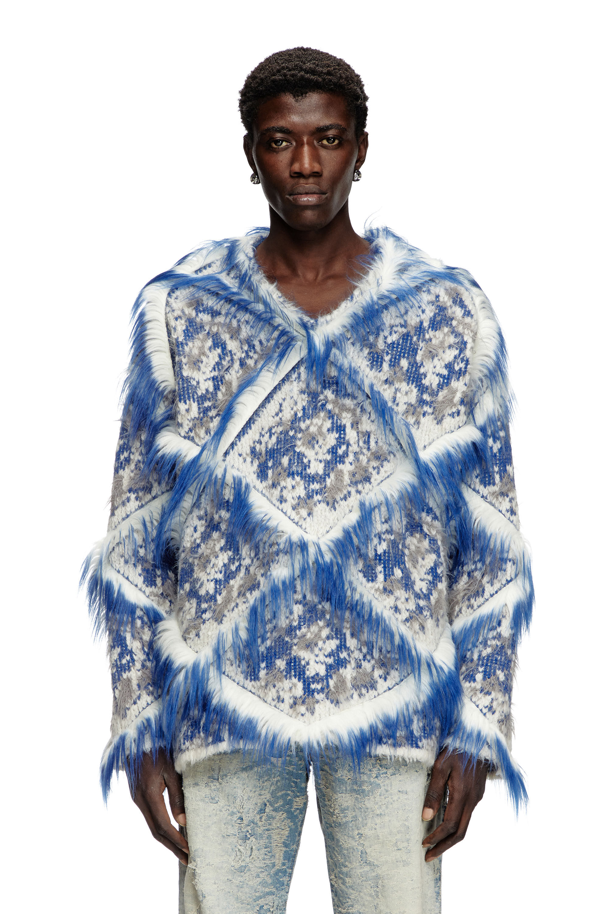 Men's Argyle jumper with fuzzy trims | Blue | Diesel