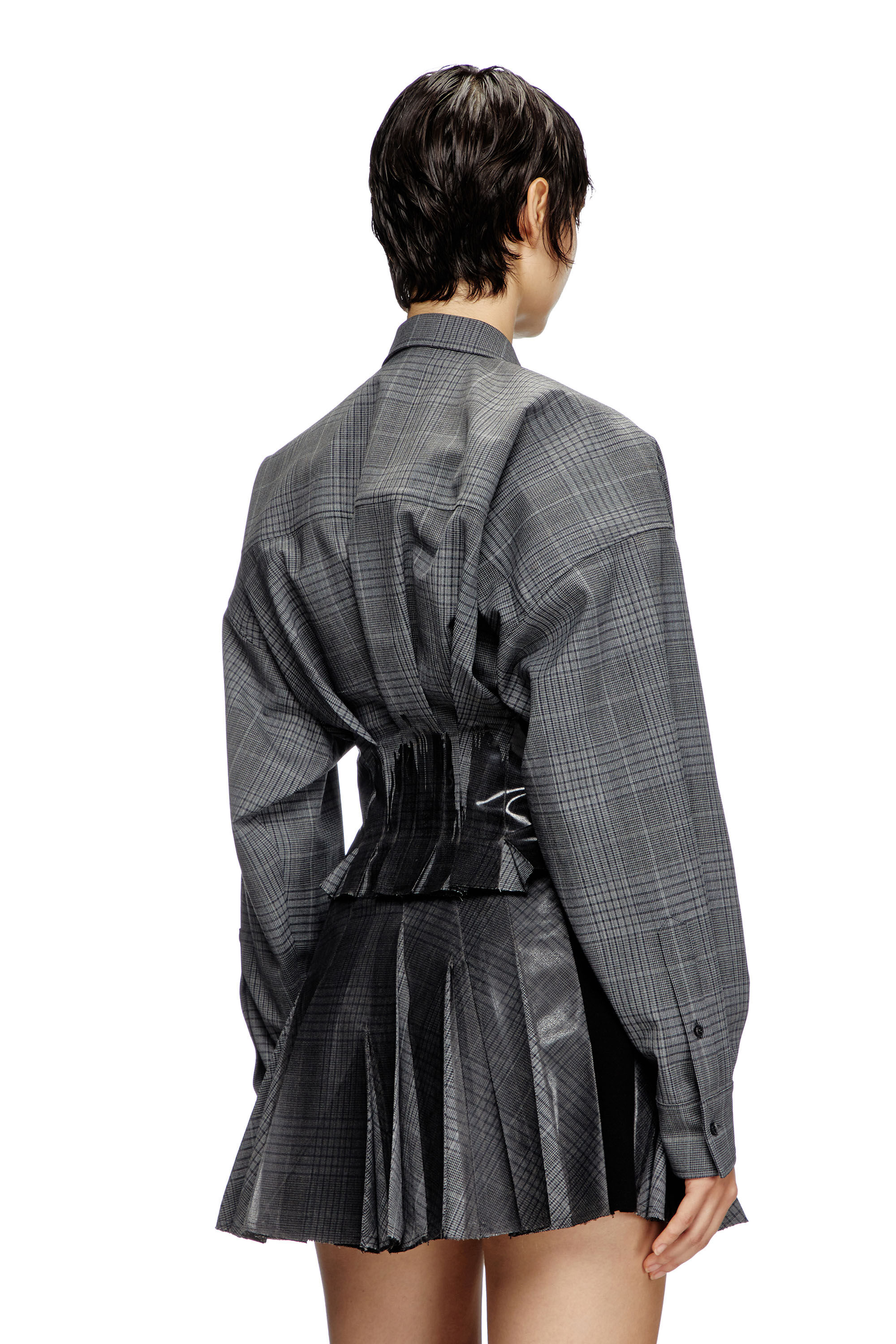 Diesel - C-ANBU, Female's Prince of Wales drop shoulder shacket in Grey - 5