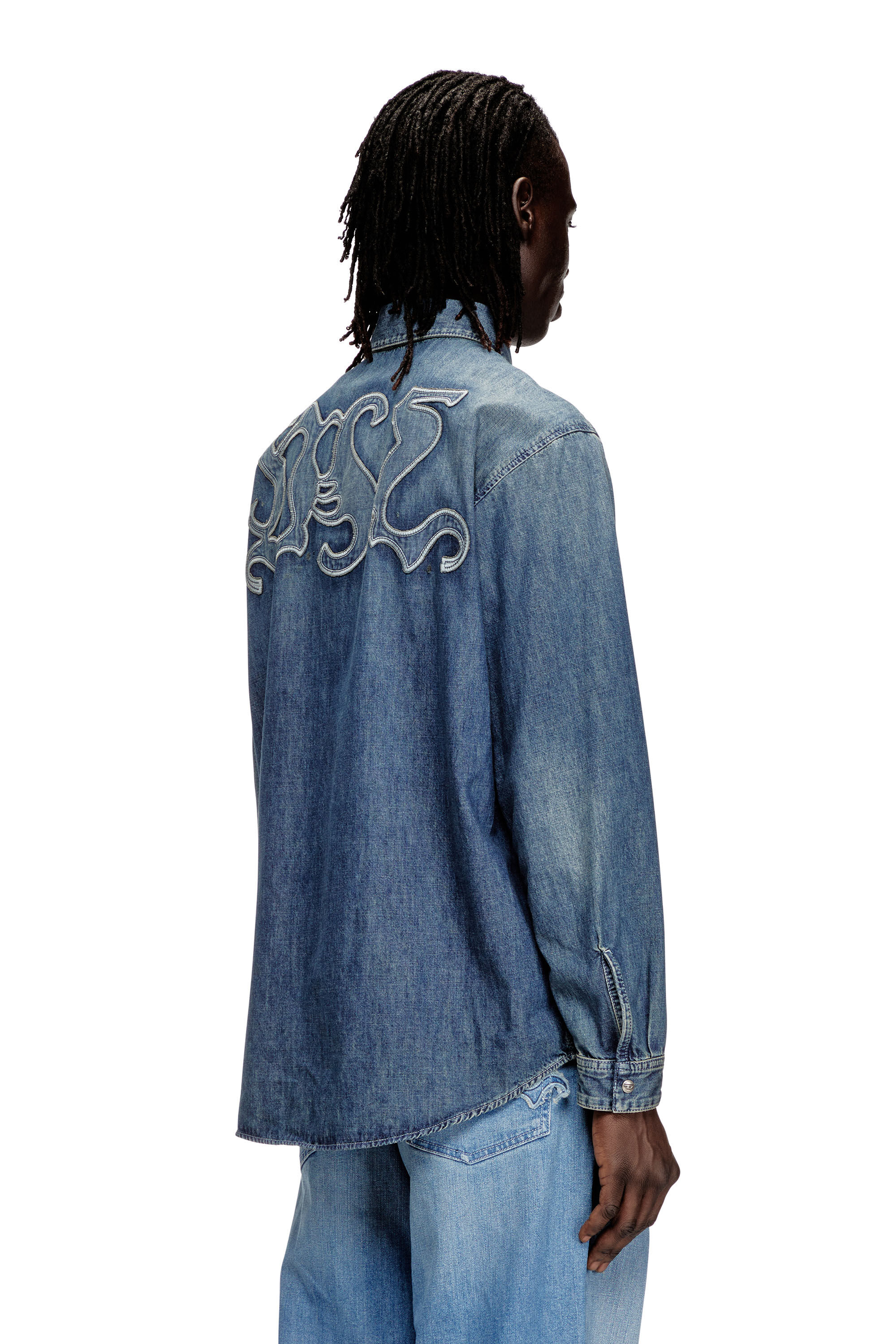 Men's Denim shirt with back embroidery | Blue | Diesel US