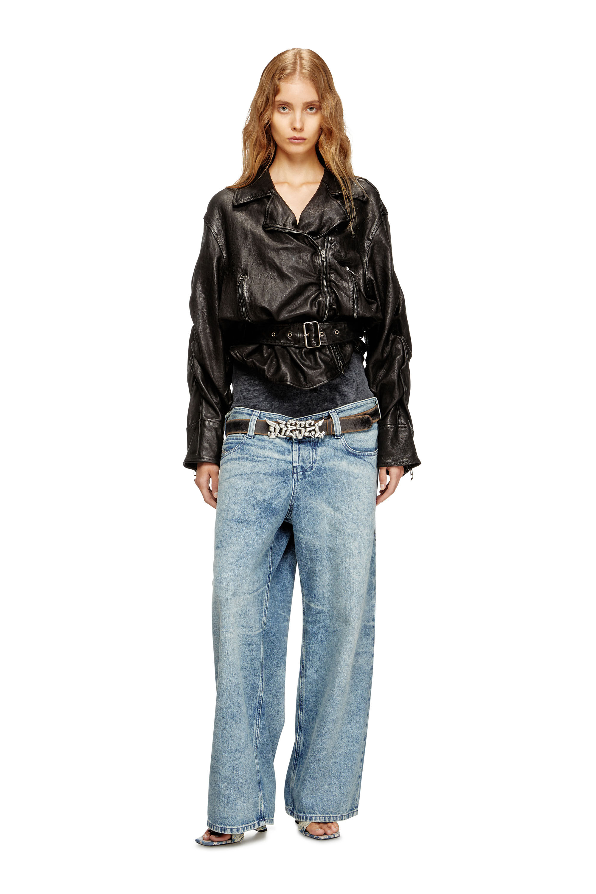 Diesel - L-OYS, Female's Belted jacket in boiled leather in Black - 1