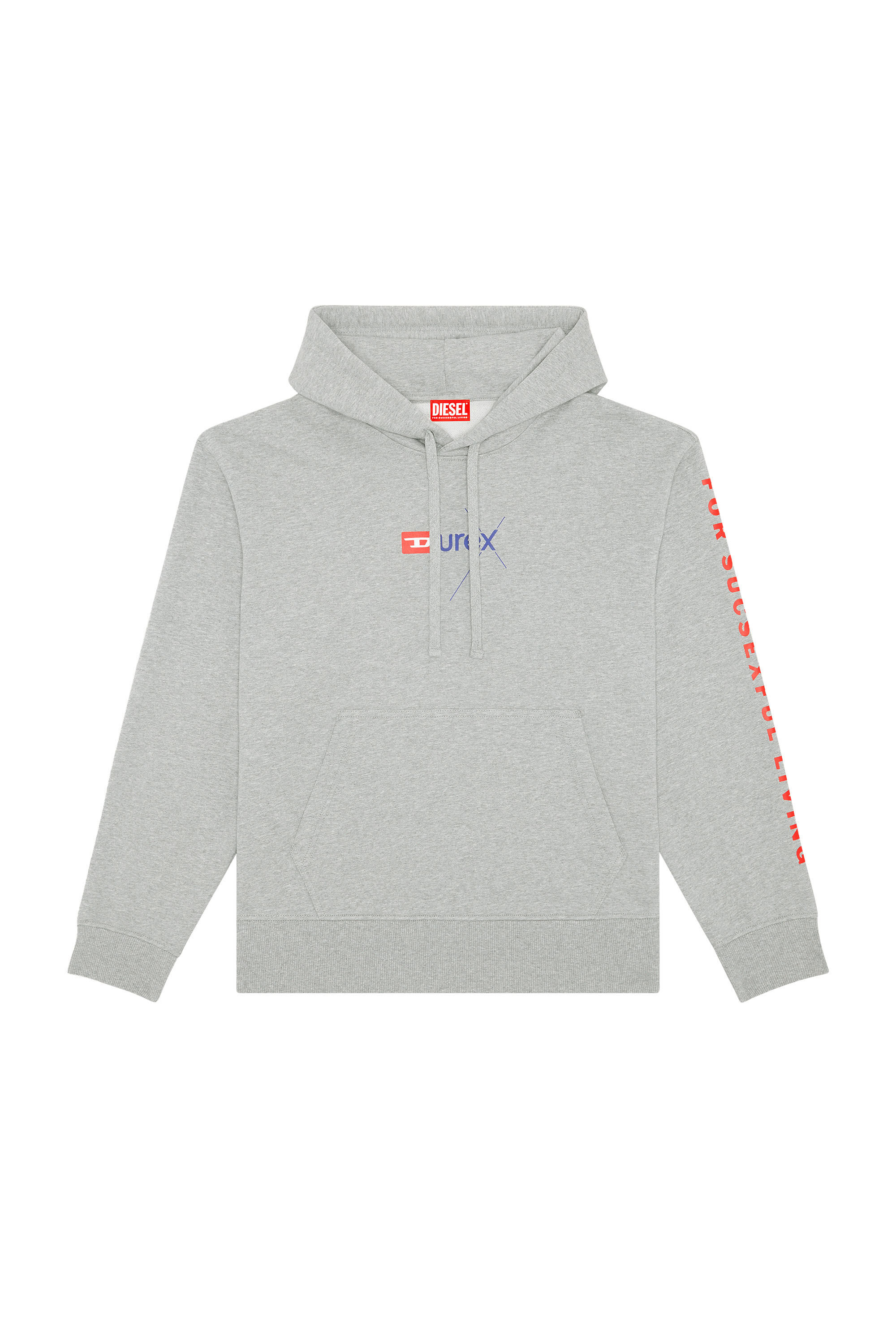 Diesel - DX-S-MACS-HOOD, Male's Mélange hoodie with Durex logo in Light Grey - 2