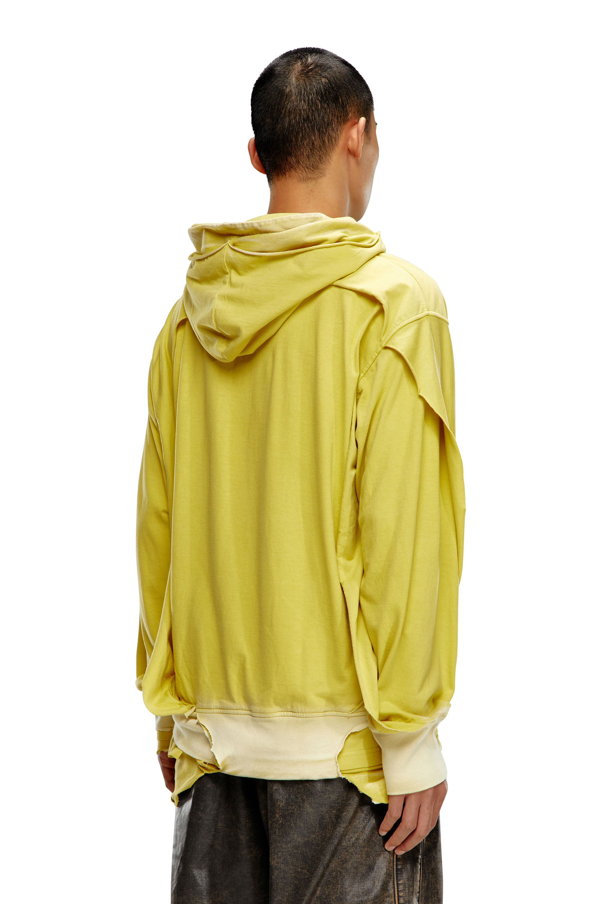 Diesel - S-STRAHOOP-N1, Sweat-shirt à capuche avec effet peel-off destroy Homme in Jaune - 4