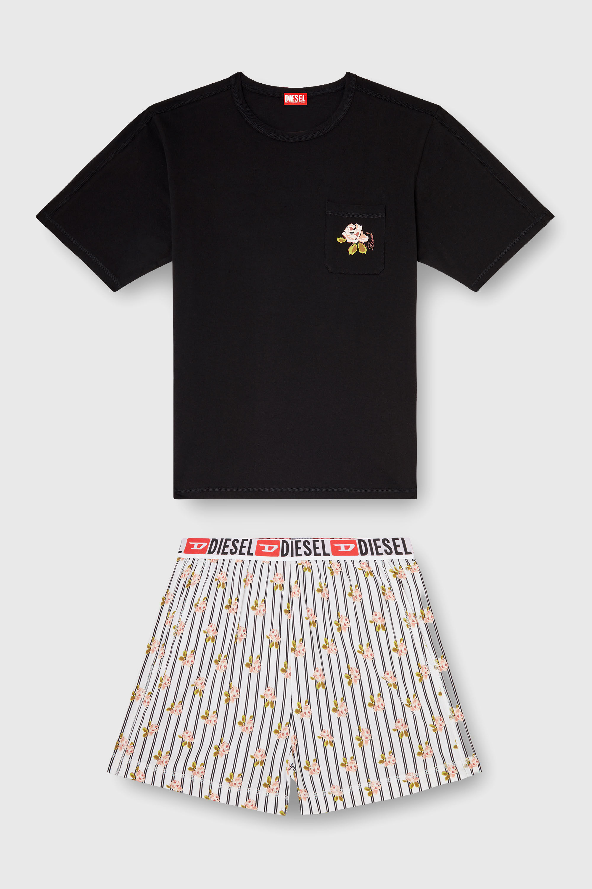 Diesel - KIT-JACK-D-CORE, Man's Cotton pajama set with printed shorts in Multicolor/Black - 4