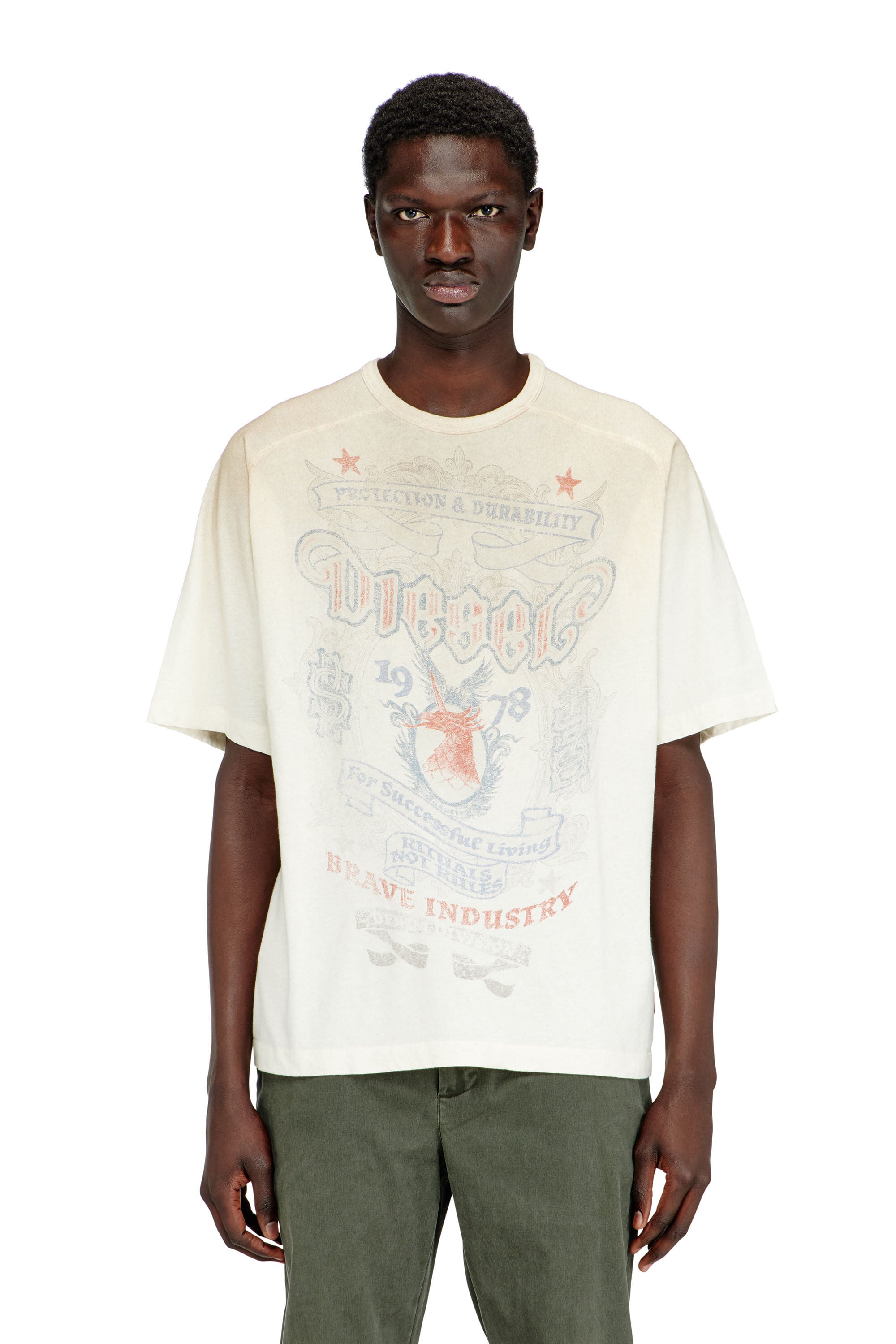 Men's T-shirt with Diesel crest graphic | White | Diesel US